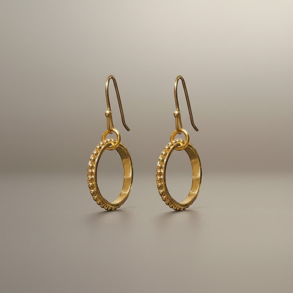 Mirabelle Jewellery gold plated brass beaded hoop earrings with silver hooks, 3.6cm x 2cm.