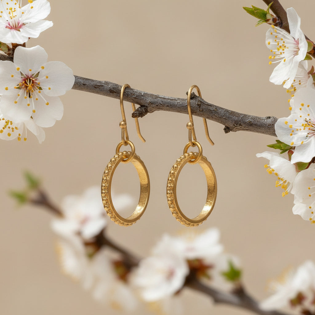 Mirabelle Jewellery gold plated brass hoop earrings with beaded detail and silver hooks, 3.6cm x 2cm