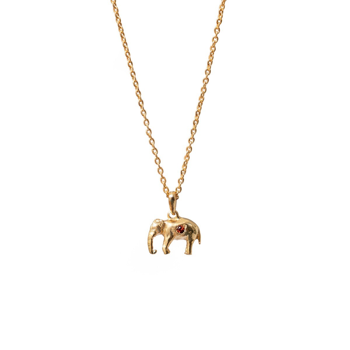 Mirabelle Jewellery gold plated brass elephant pendant necklace with ruby accent, 57cm chain.