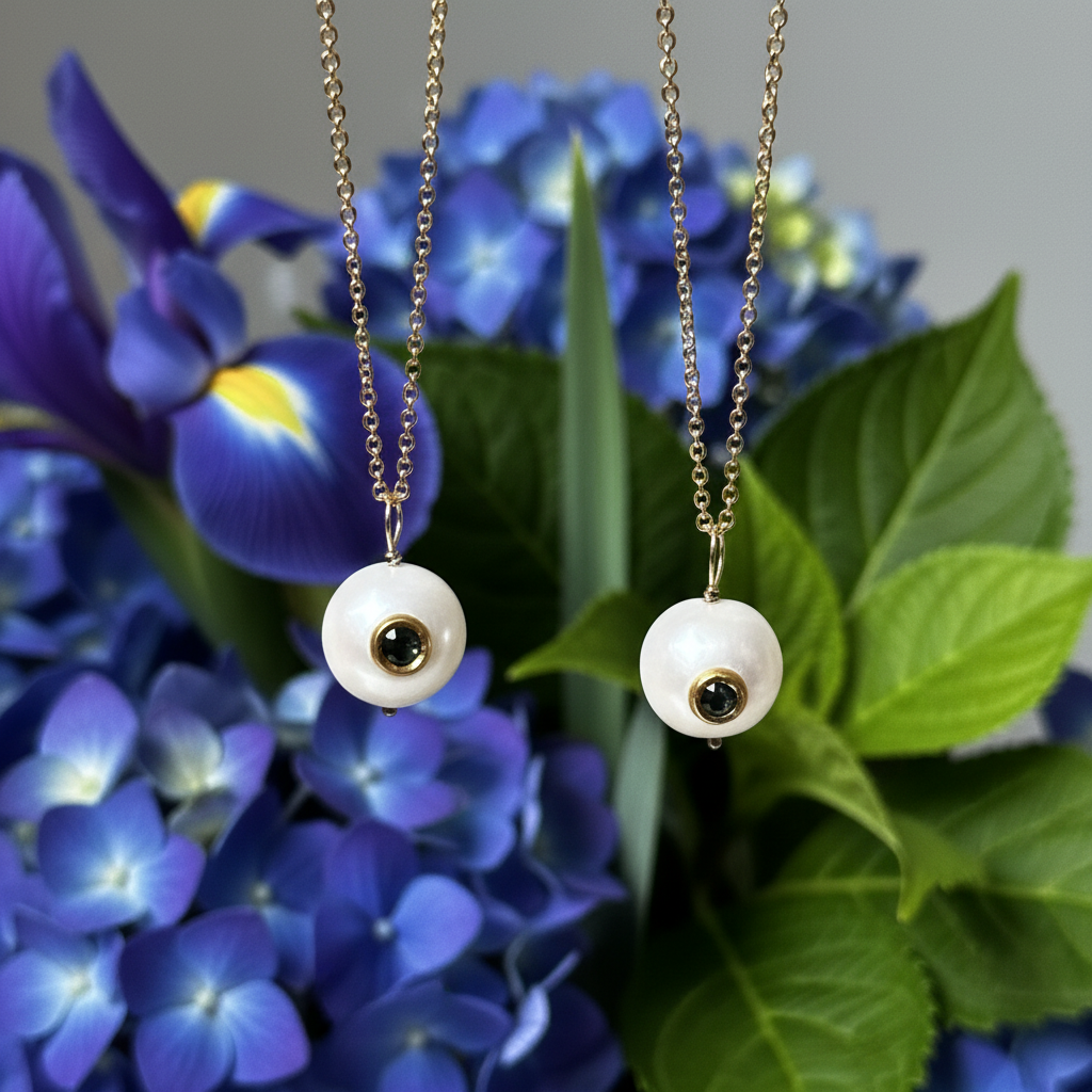 Single Pearl And Gemstone Pendant Necklace