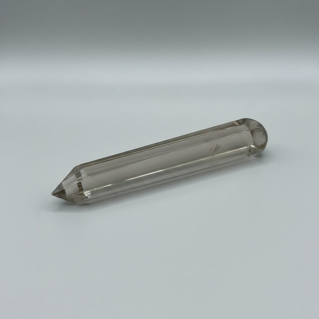 Mirabelle Jewellery polished smoky quartz crystal healing wand from Madagascar for meditation and energy work.