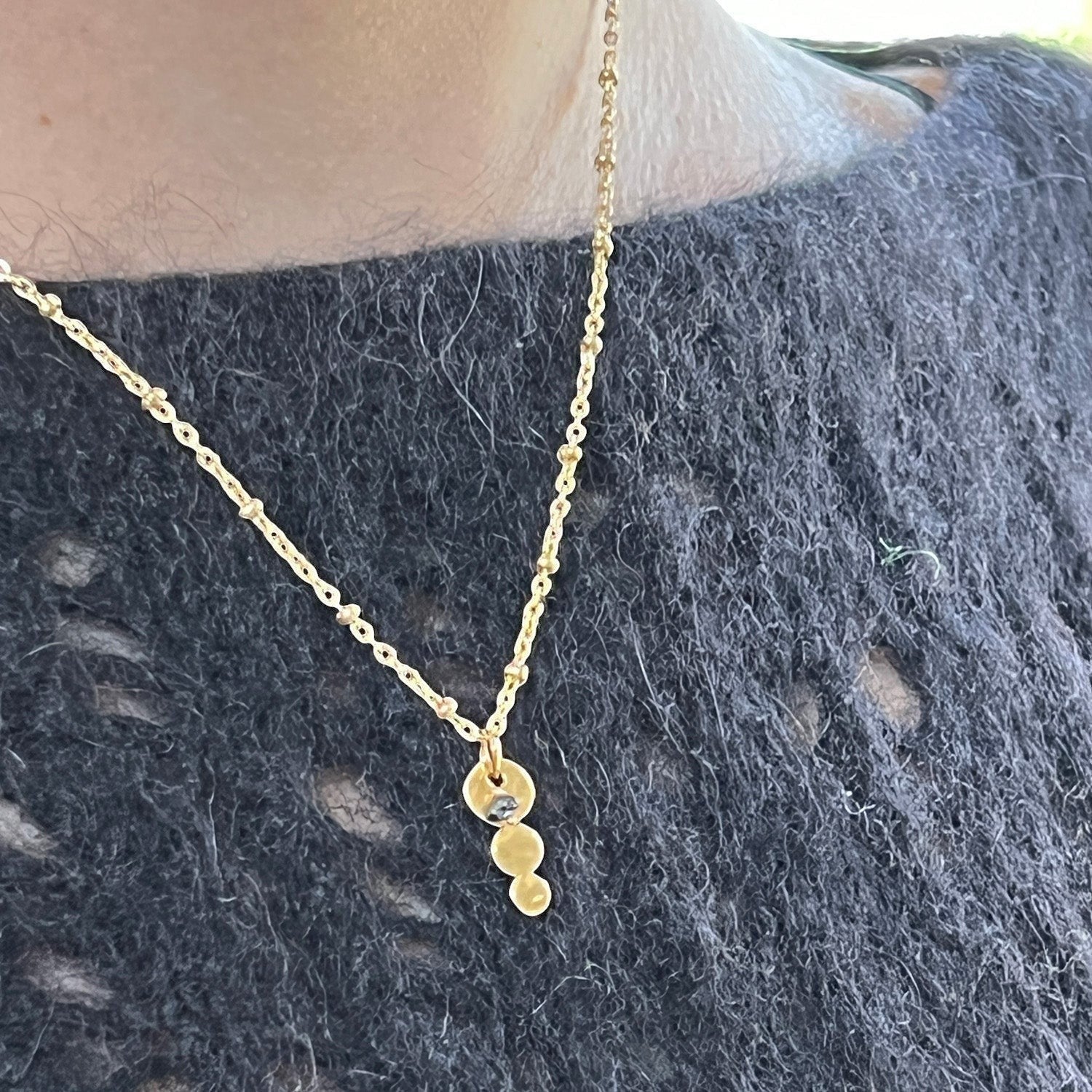 Mirabelle Jewellery gold plated Trilogy pendant necklace with a rough diamond on a delicate satellite chain.