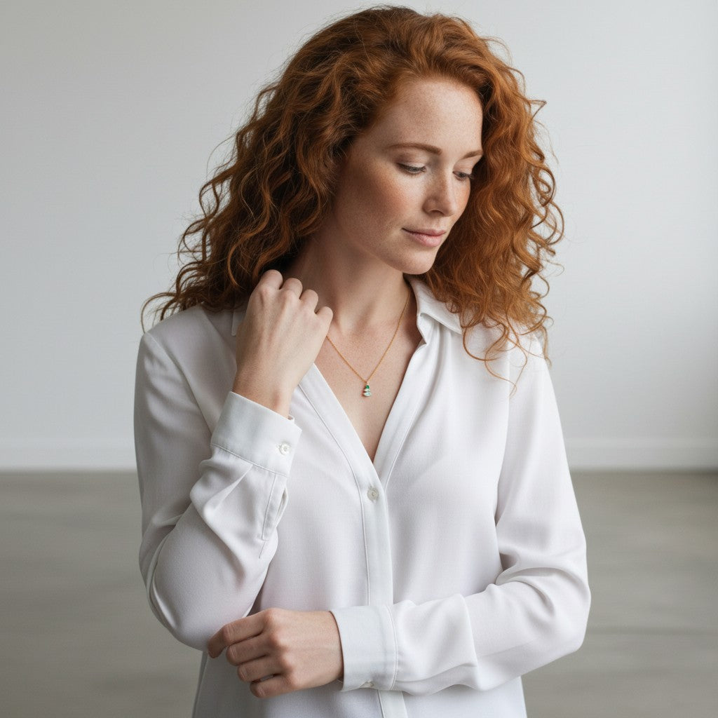 Mirabelle Jewellery Trinity necklace with aqua chalcedony, prehnite & green onyx on a gold cable chain.