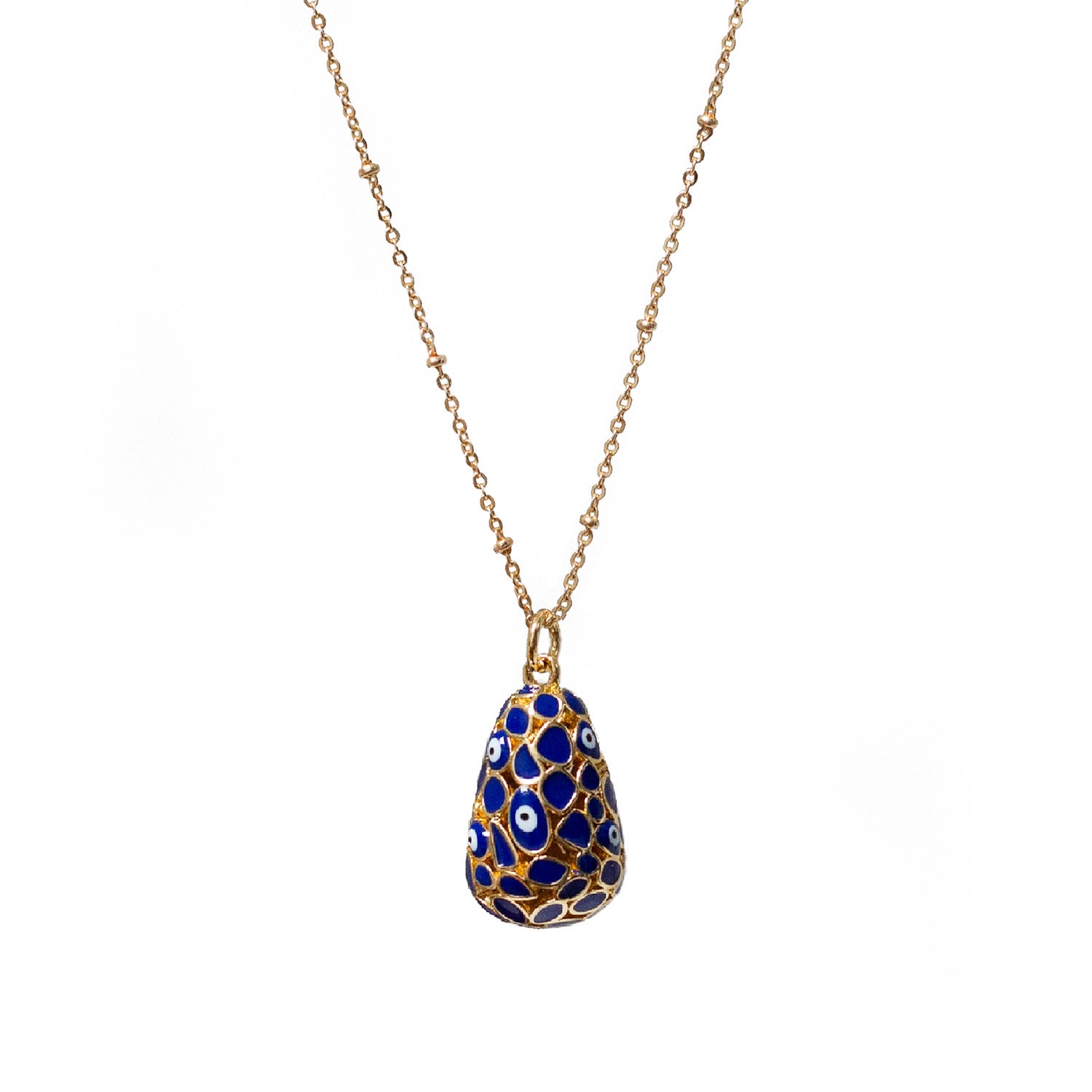 Nazar Enamel Egg Protection Pendant On Long Satellite Chain