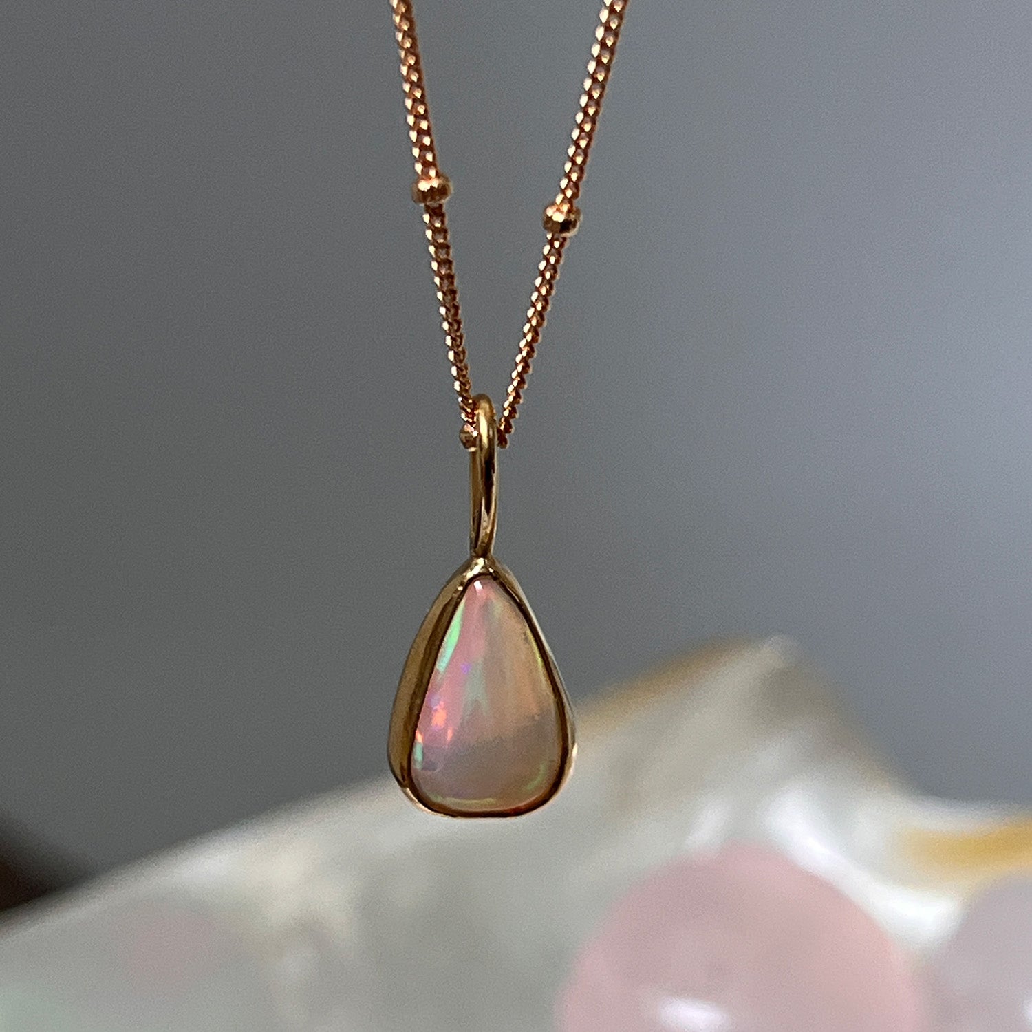 Unique Opal Power Triangle from Ethiopia on Gold Filled Satellite Chain