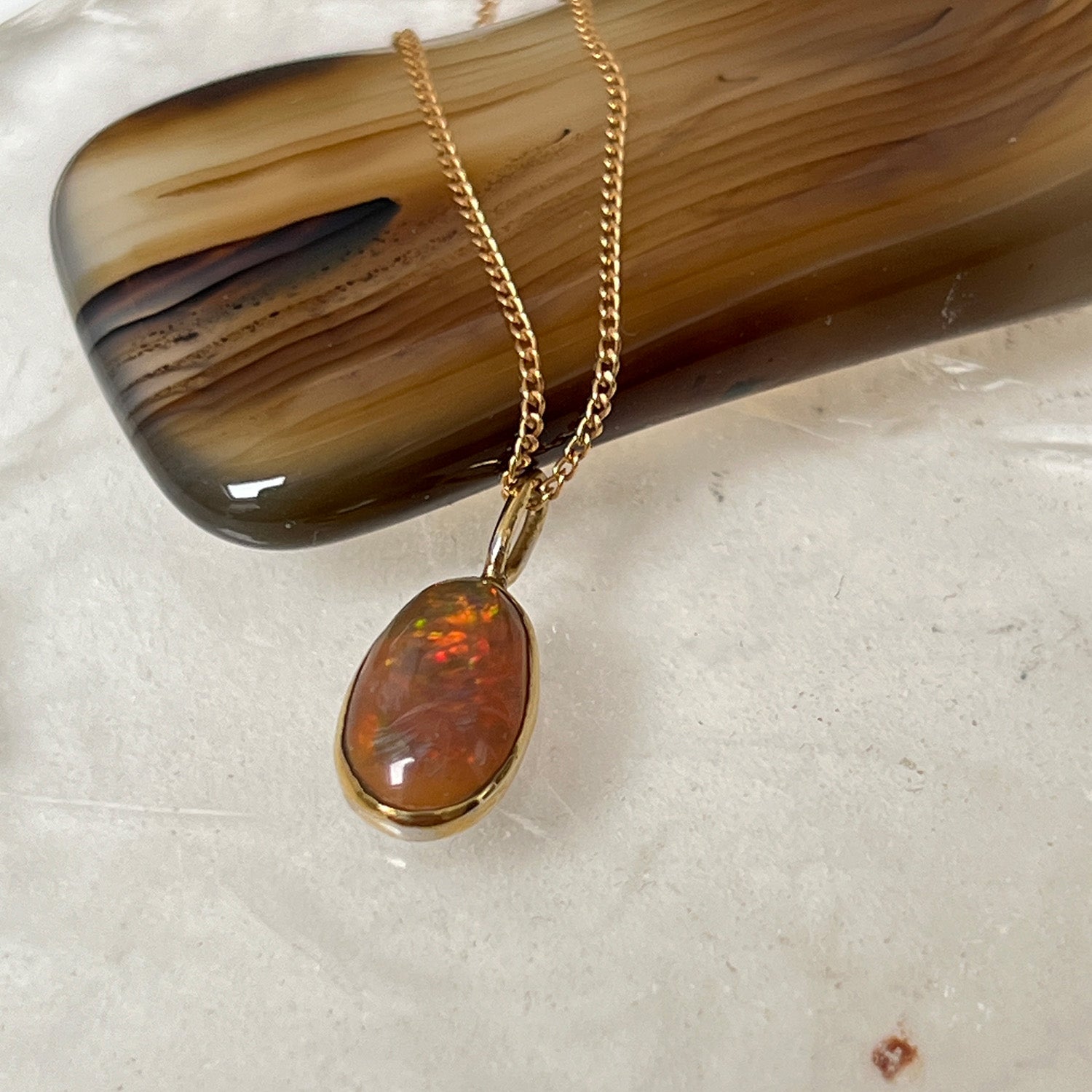 Unique Vermeil Oval Opal Pendant from Ethiopia