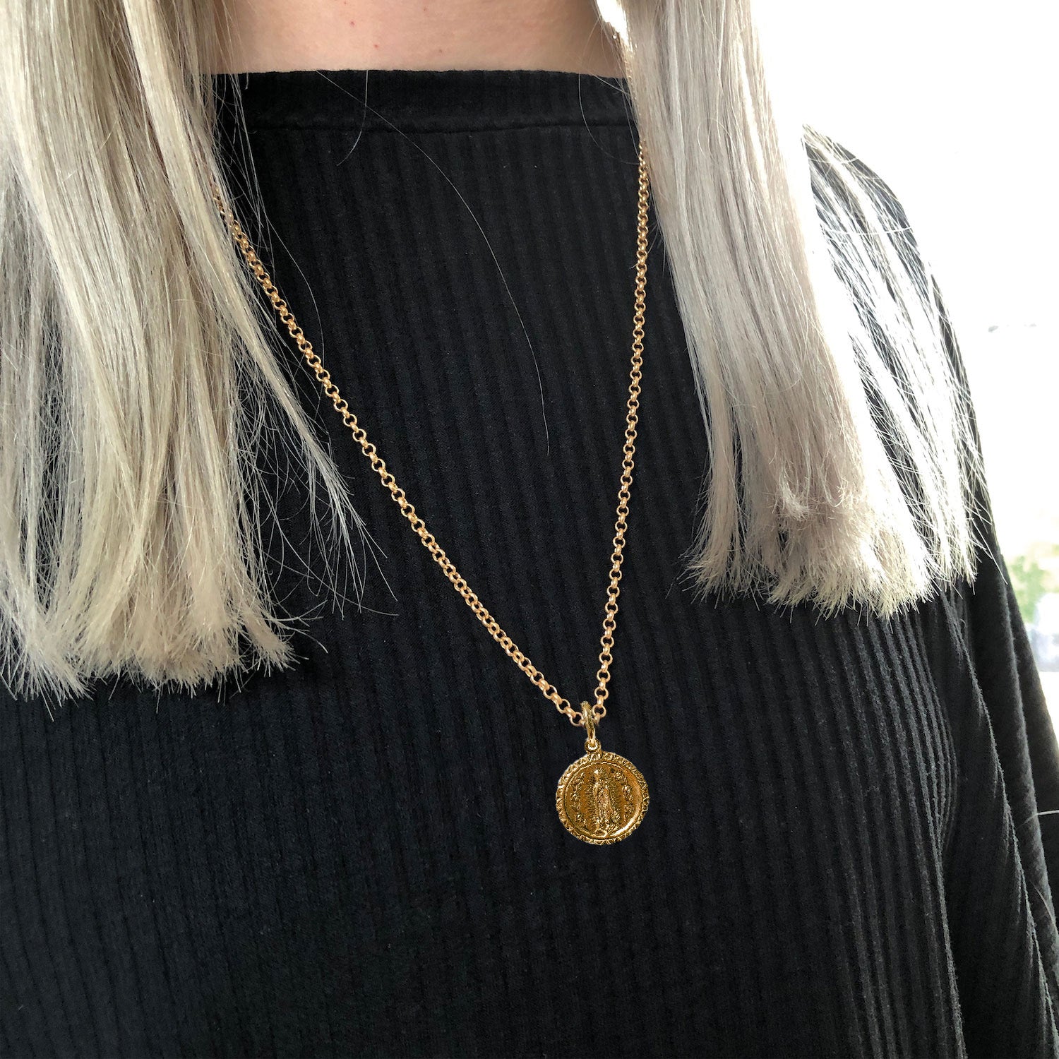 Mary Medal On Long Baby Belcher Chain