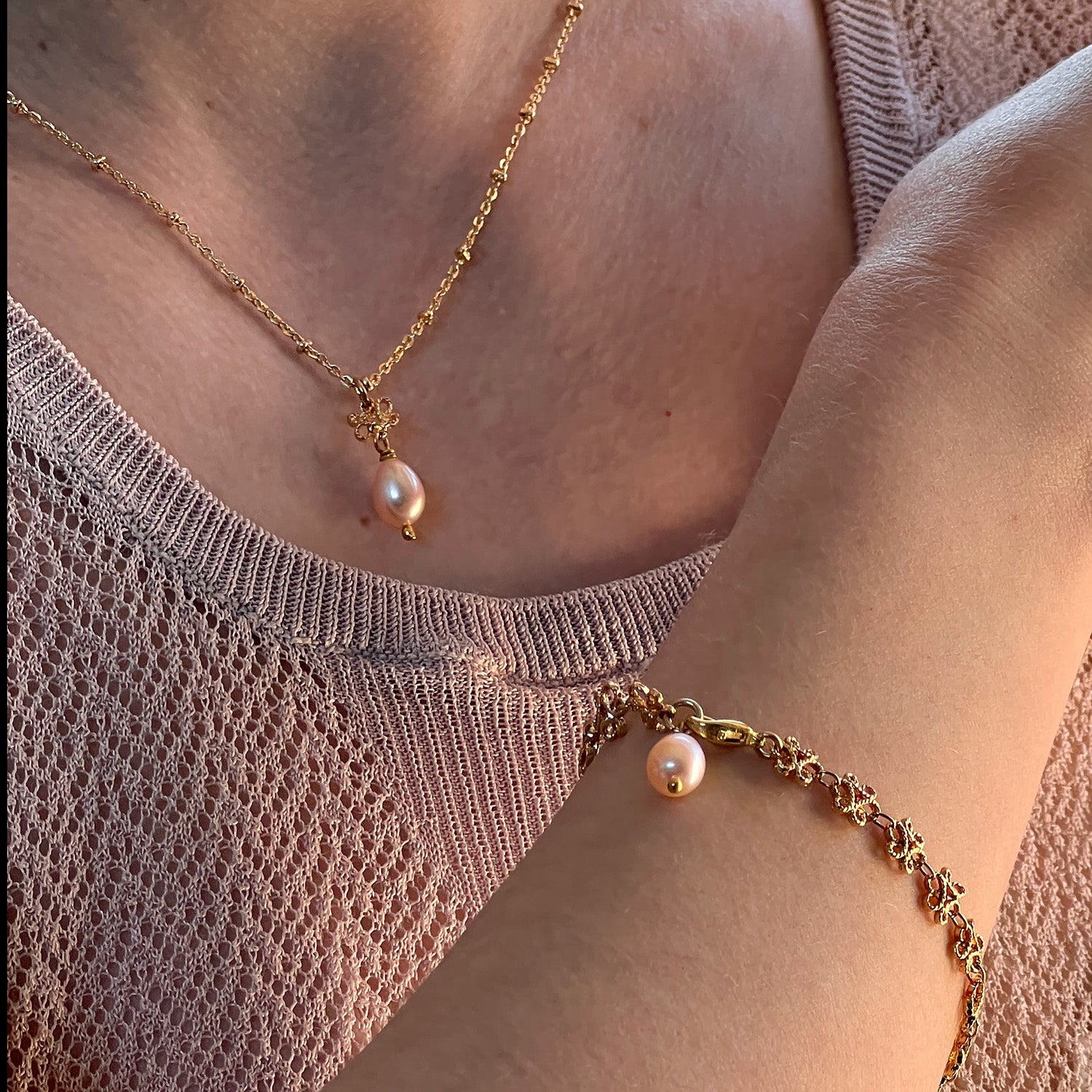 Infinity Freshwater Pearl Pendant On Short Satellite Chain