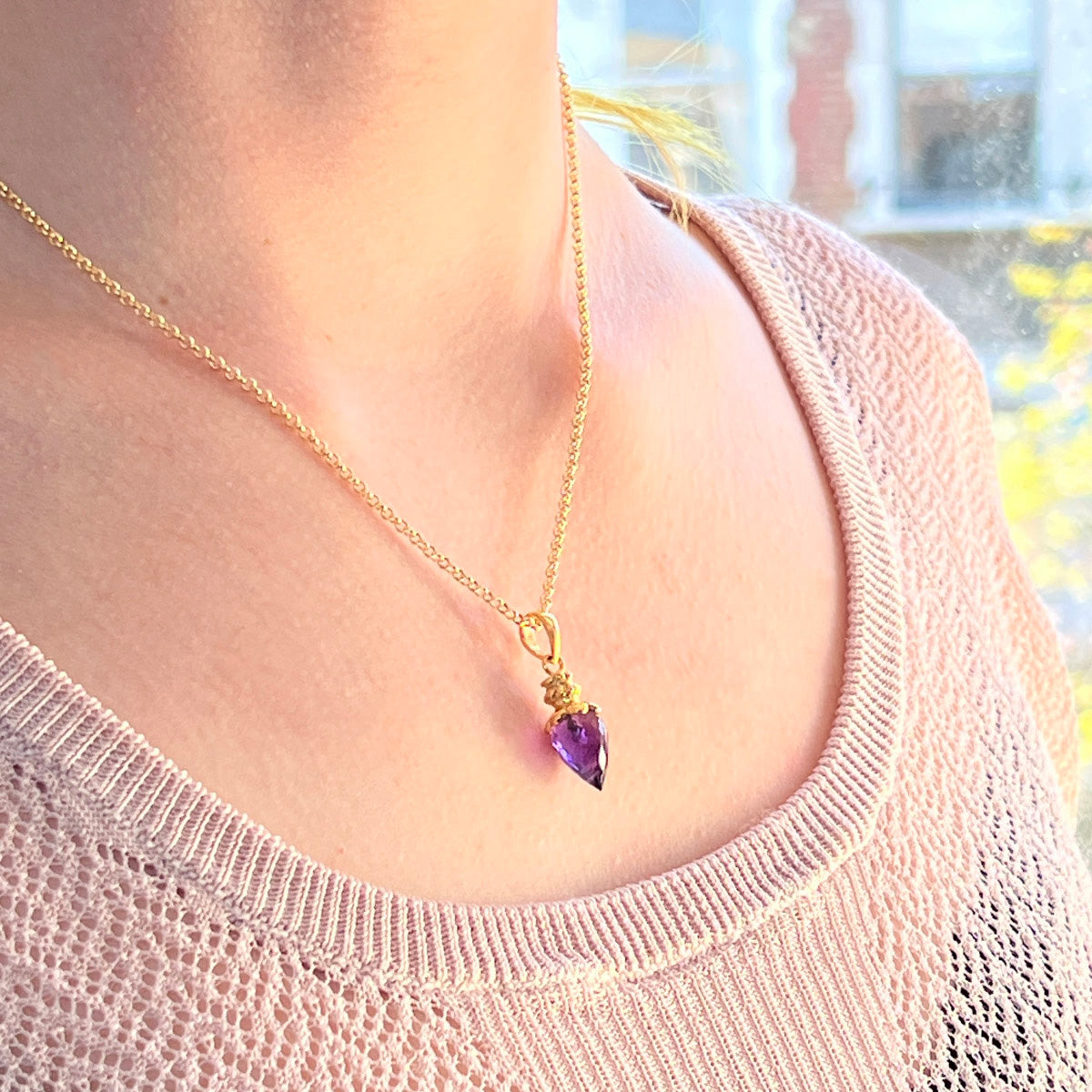 Sweet Amethyst Pendulum Pendant On Short Baby Belcher