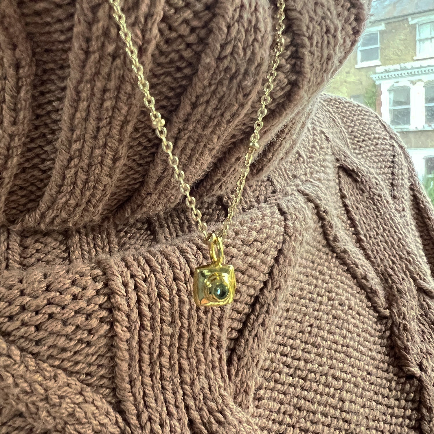 Mini Peridot Charm Necklace on Short Satellite Chain