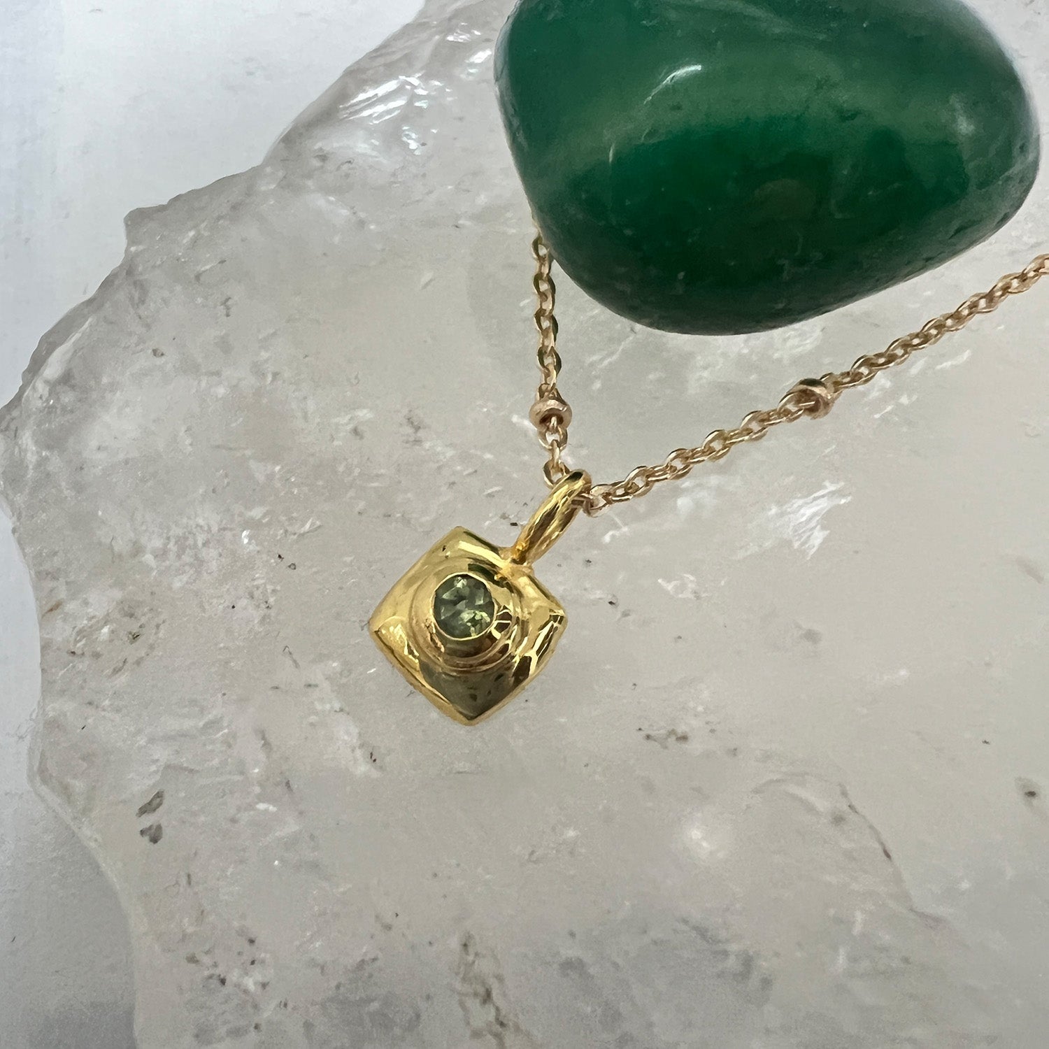 Mini Peridot Charm Necklace on Short Satellite Chain
