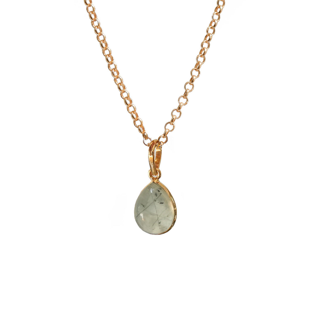 Prehnite Teardrop Pendant On Baby Belcher or Green Onyx Rosary