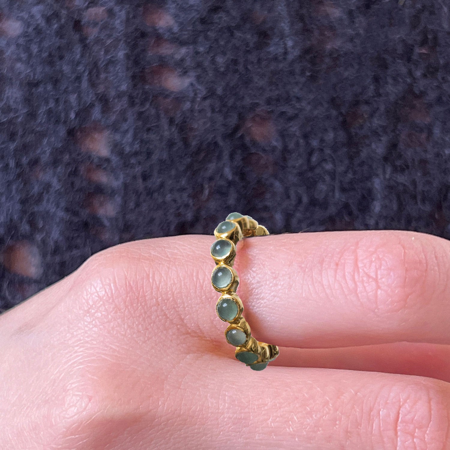 Eternity Aqua Chalcedony Cabochon Vermeil Ring