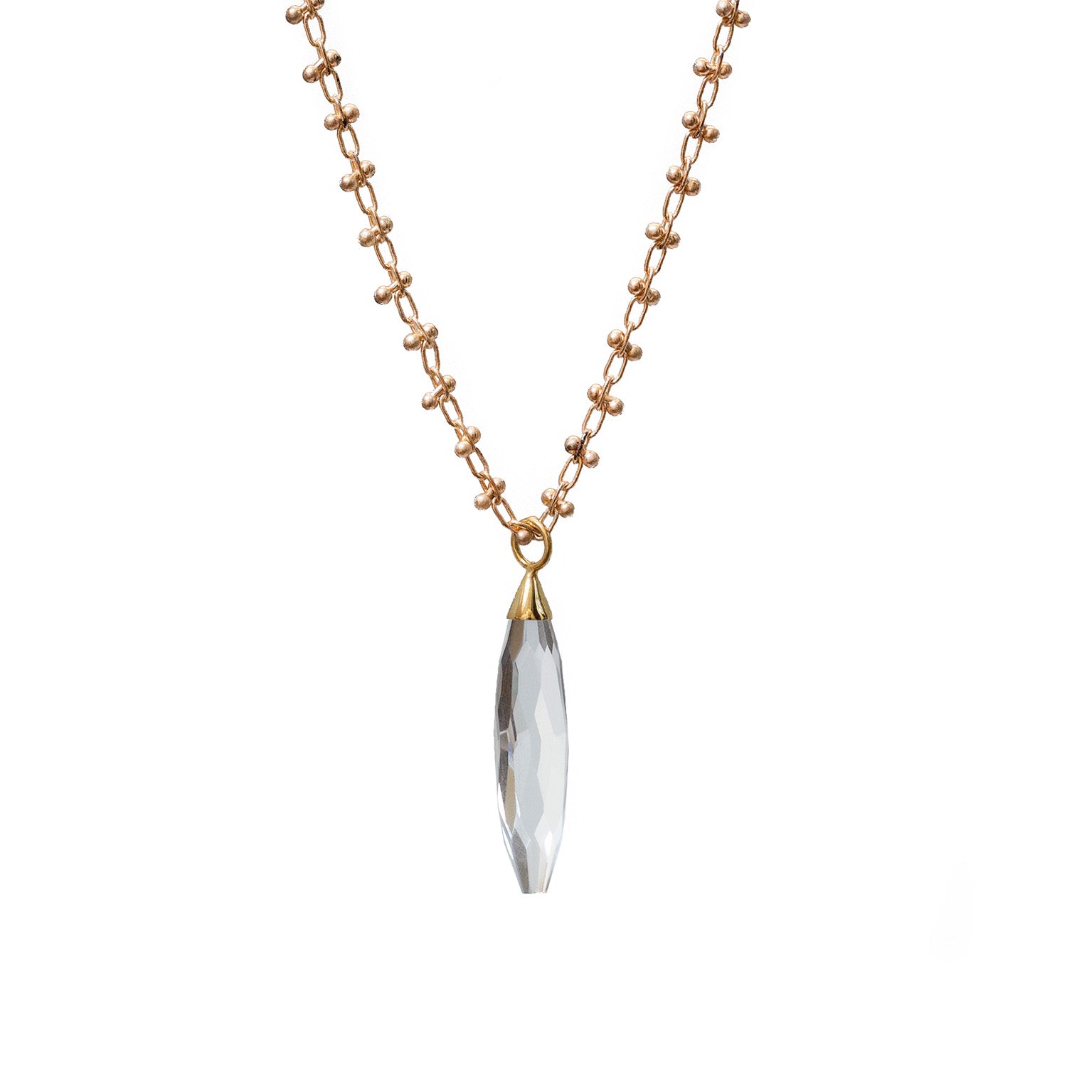 Long Geometric Crystal Pendant On Long Bula Chain