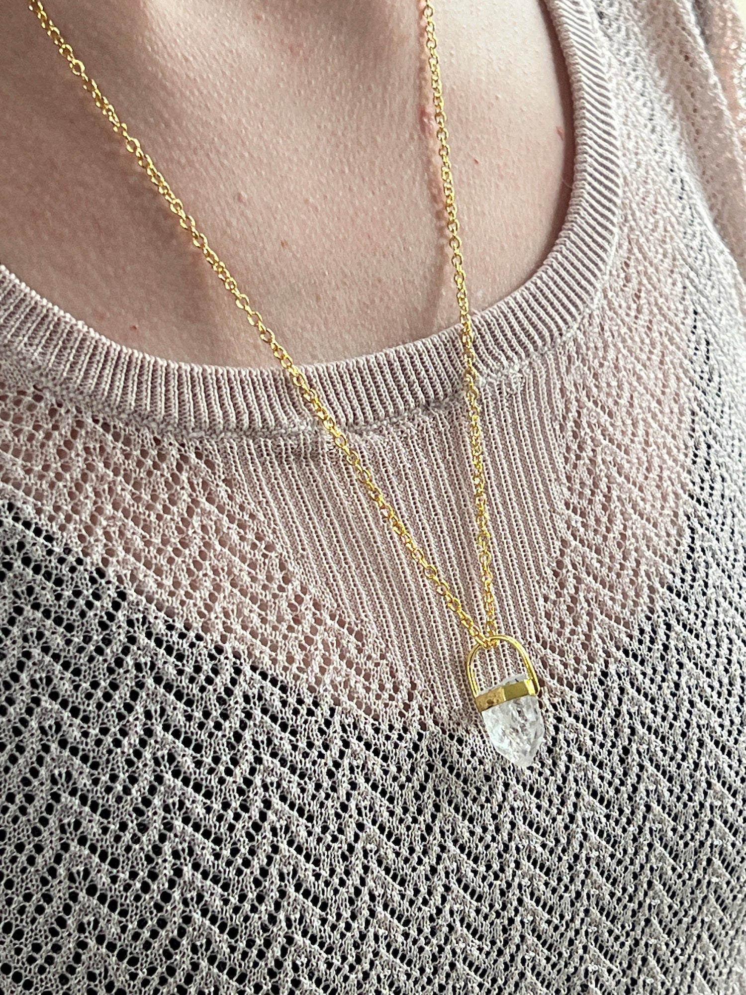 Raw Short Rock crystal on simple chain