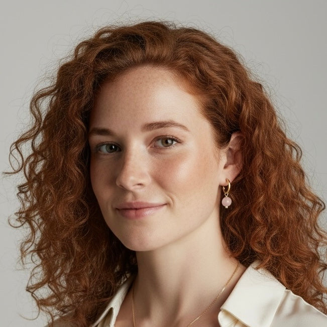 Alexa Creole Earrings With Round Rose Quartz