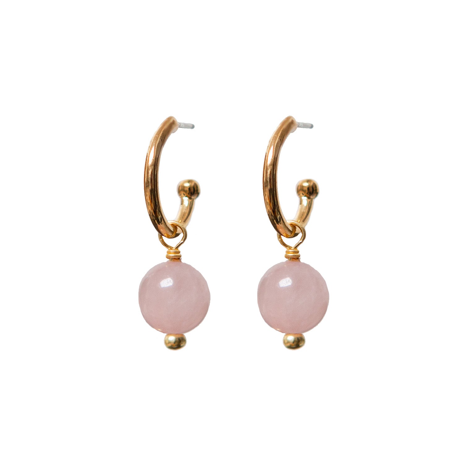 Alexa Creole Earrings With Round Rose Quartz