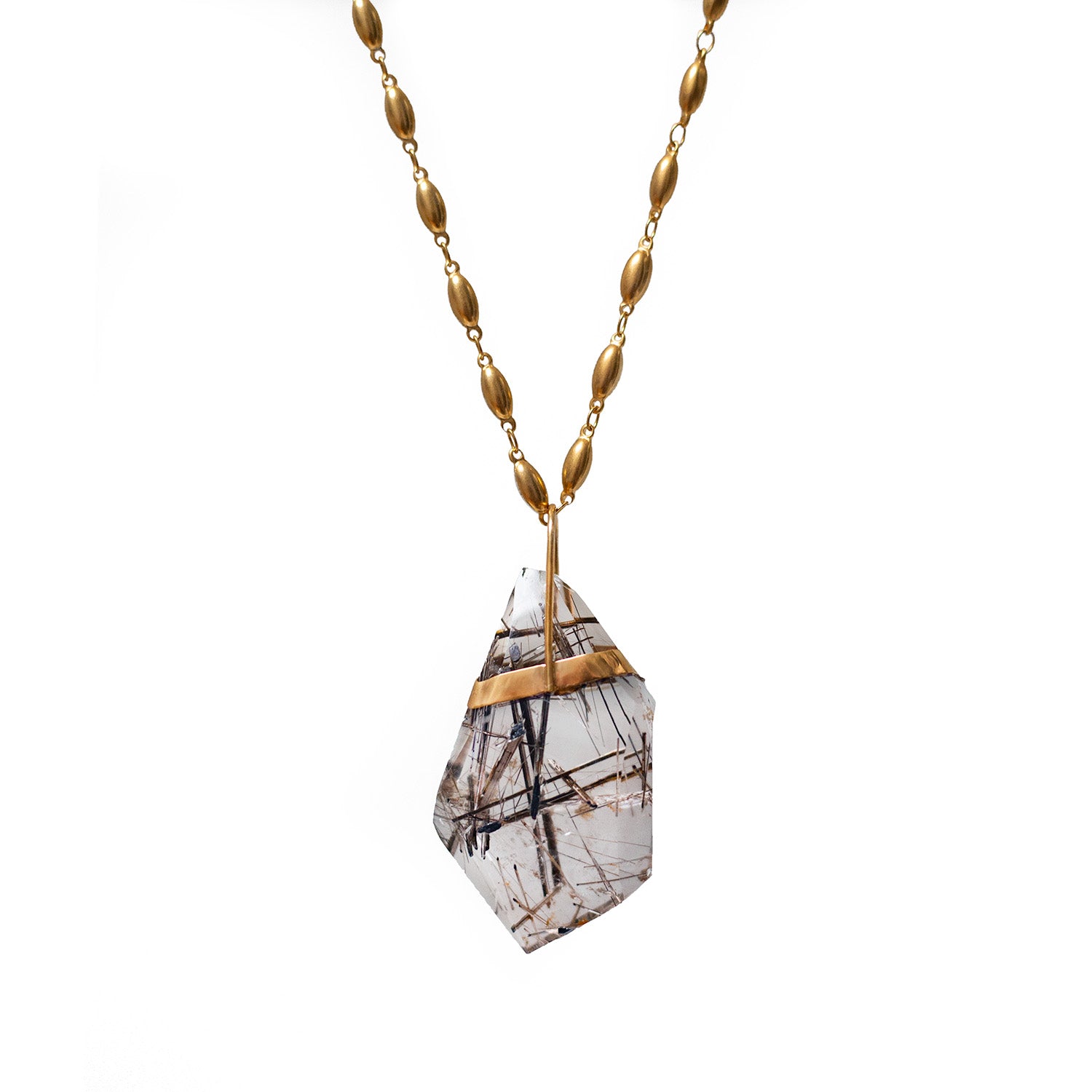 Unique Large Geometric Black Rutilated Quartz On Long Pepin Chain