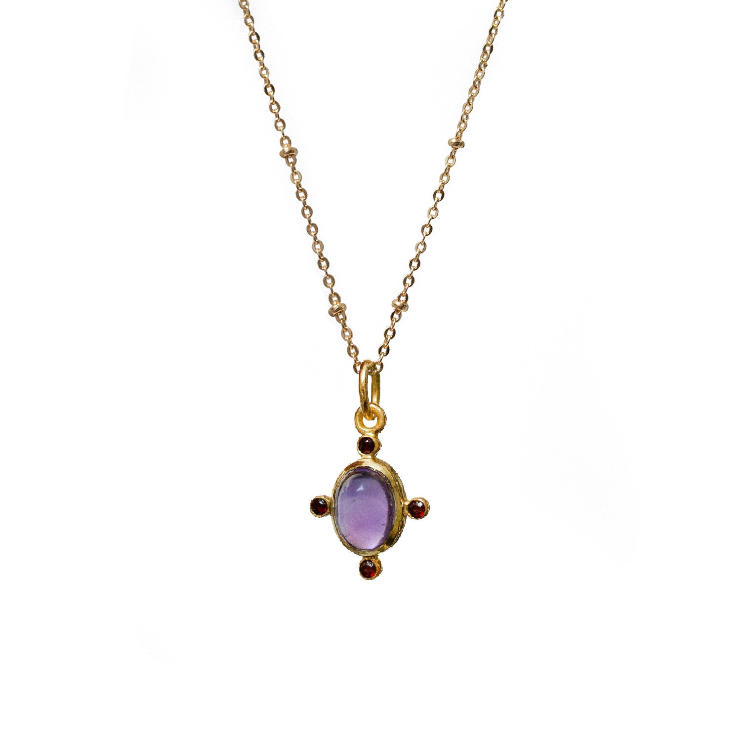 Serena Amethyst and Garnet Pendant on Short Satellite Chain