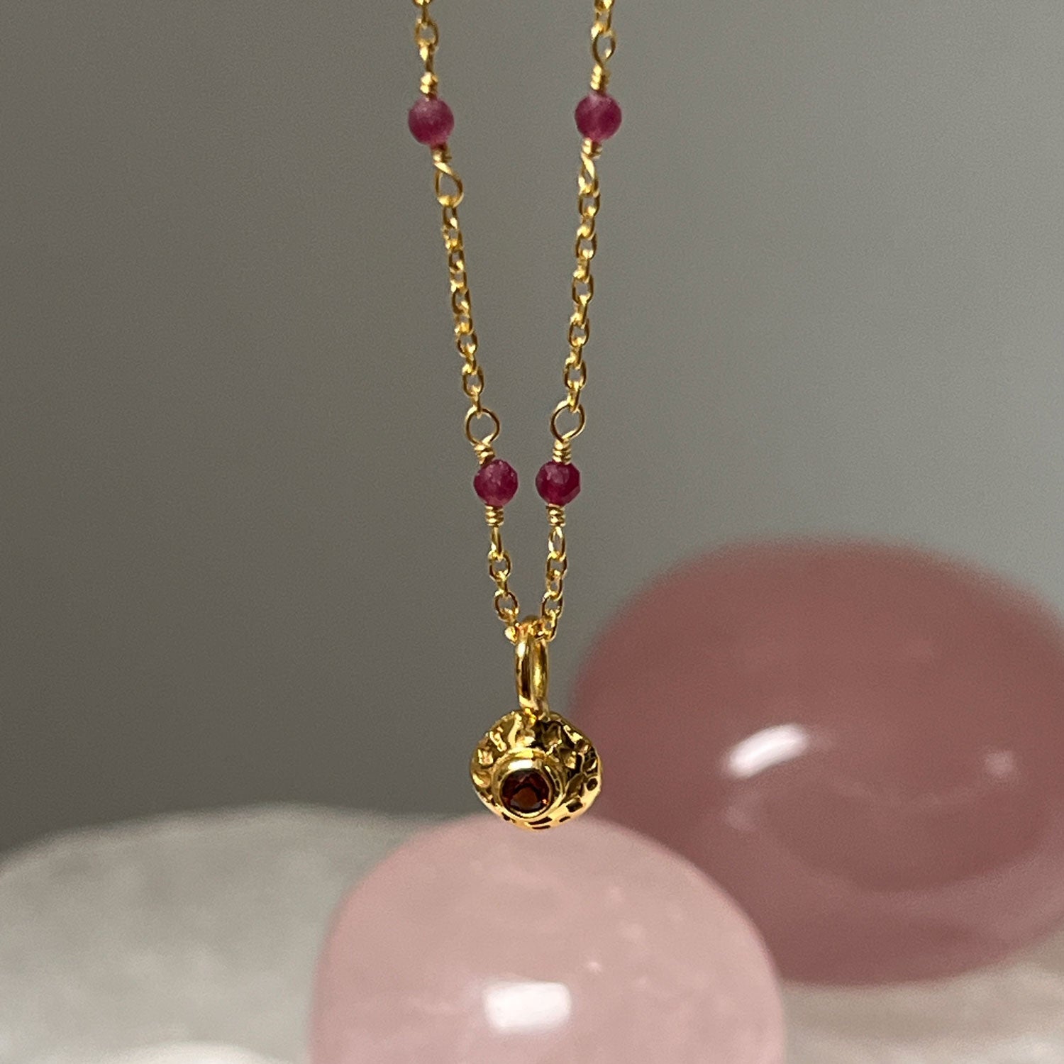 Sita Garnet Pendant on Fancy Ruby Rosary