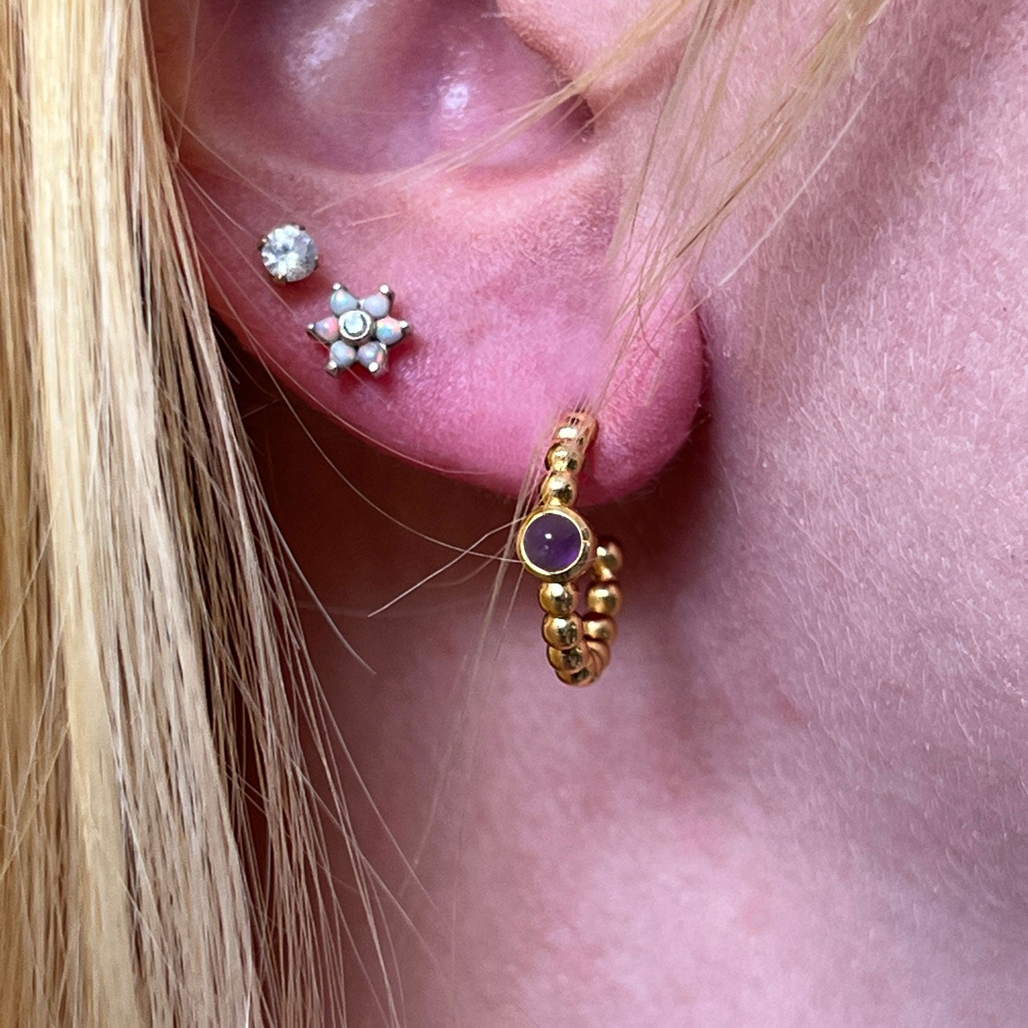 Small Creole Bubble Amethyst Earrings