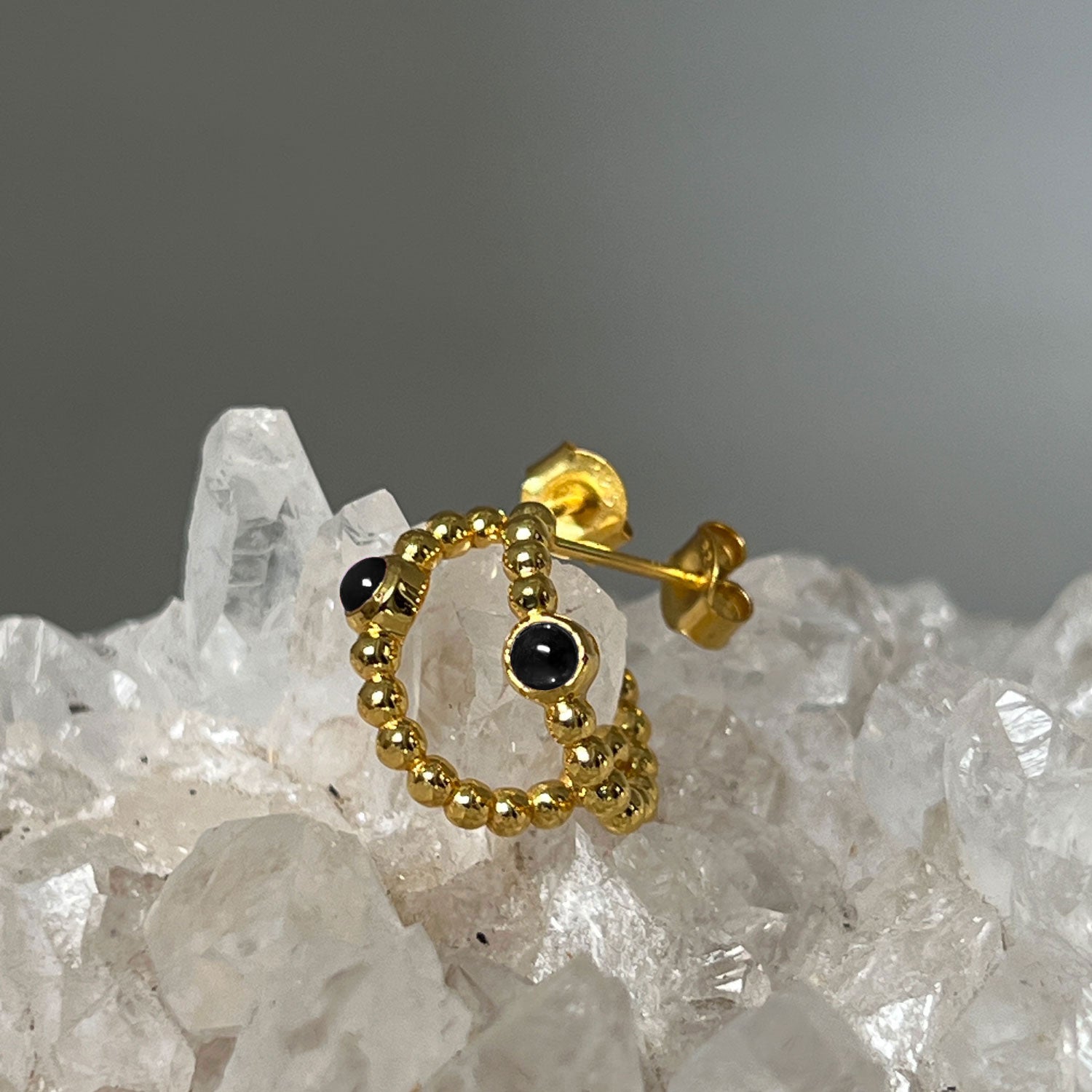 Small Creole Bubble Black Onyx Earrings