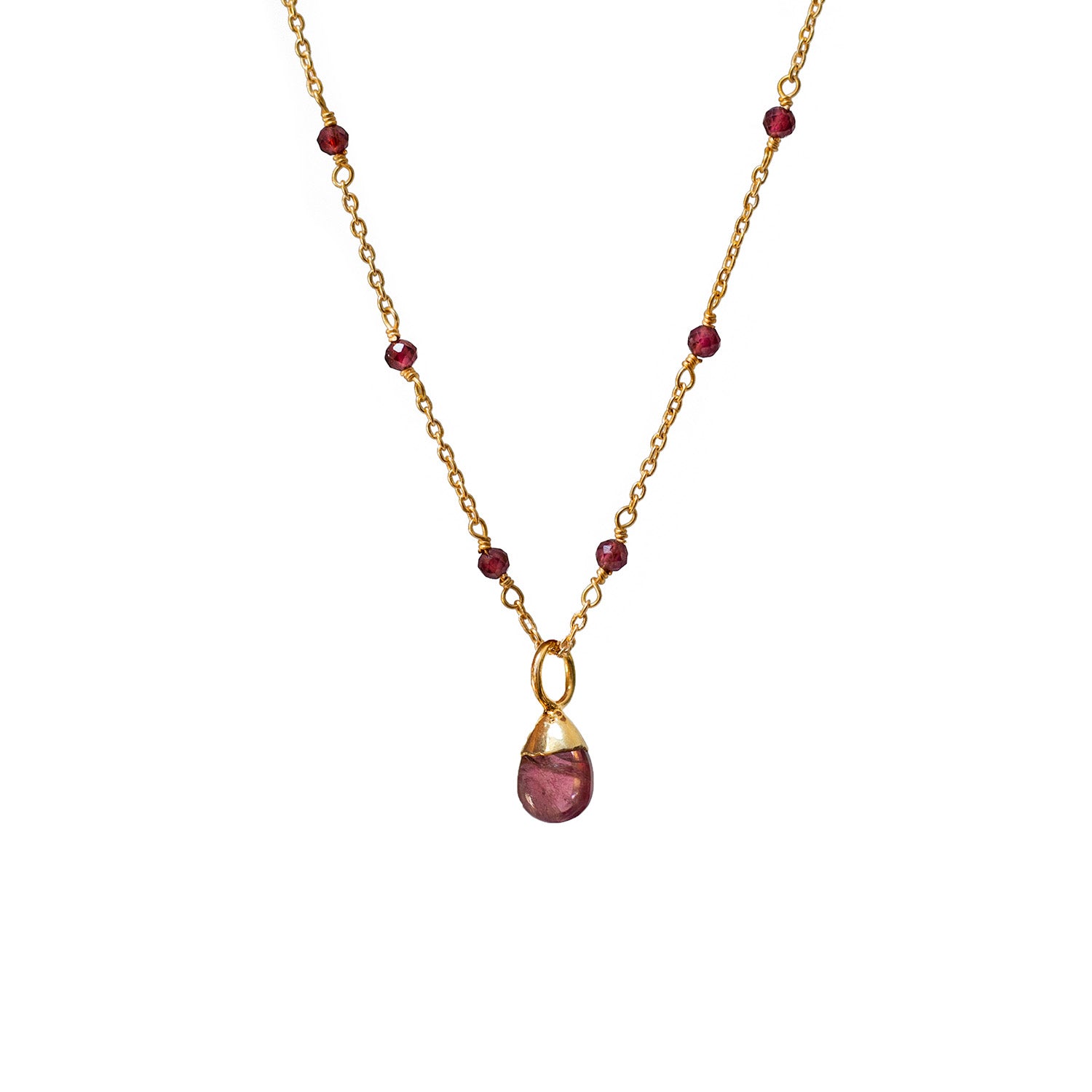 Fancy Garnet Rosary Short With Pink Drop Tourmaline