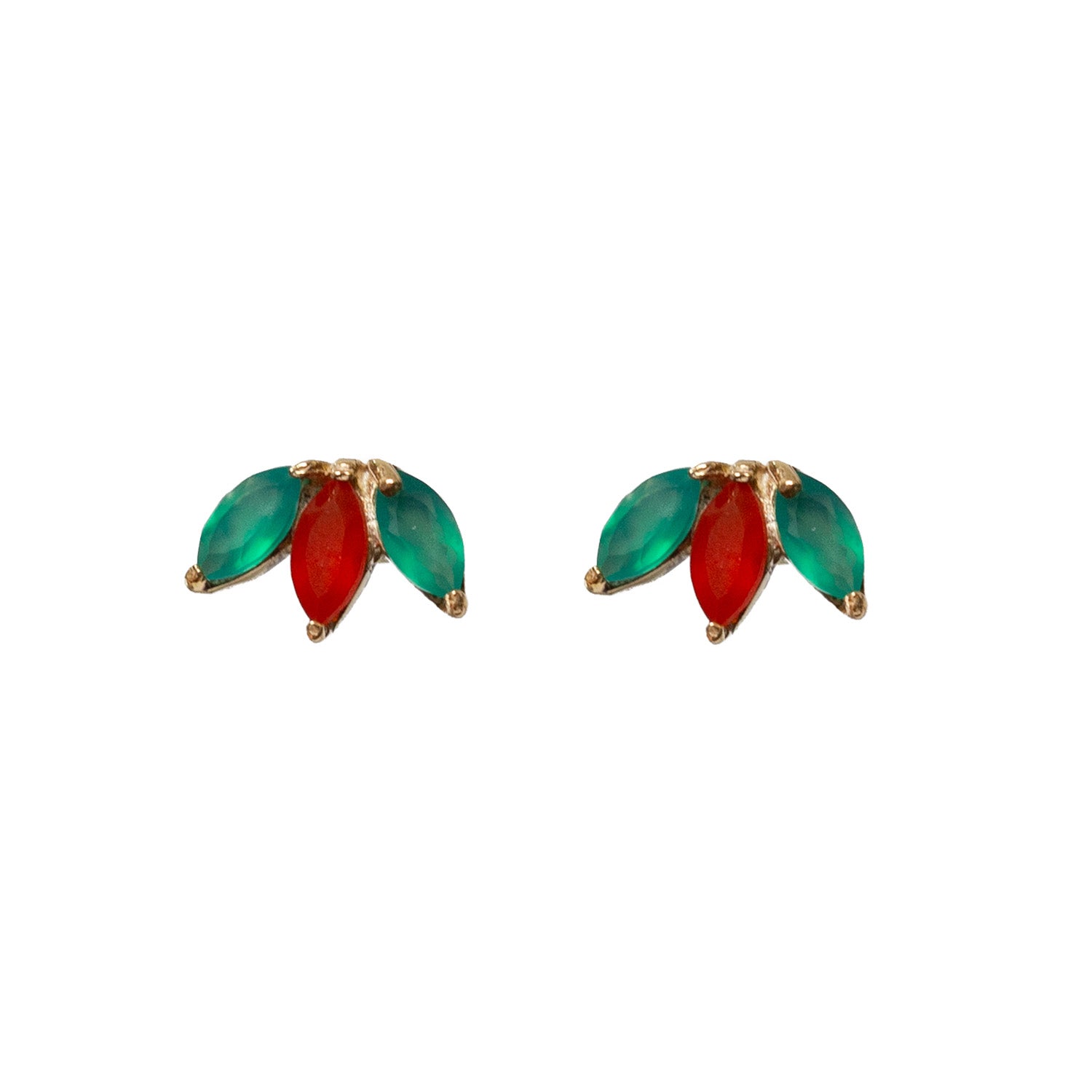 Trio Stud Green Onyx And Carnelian Earrings