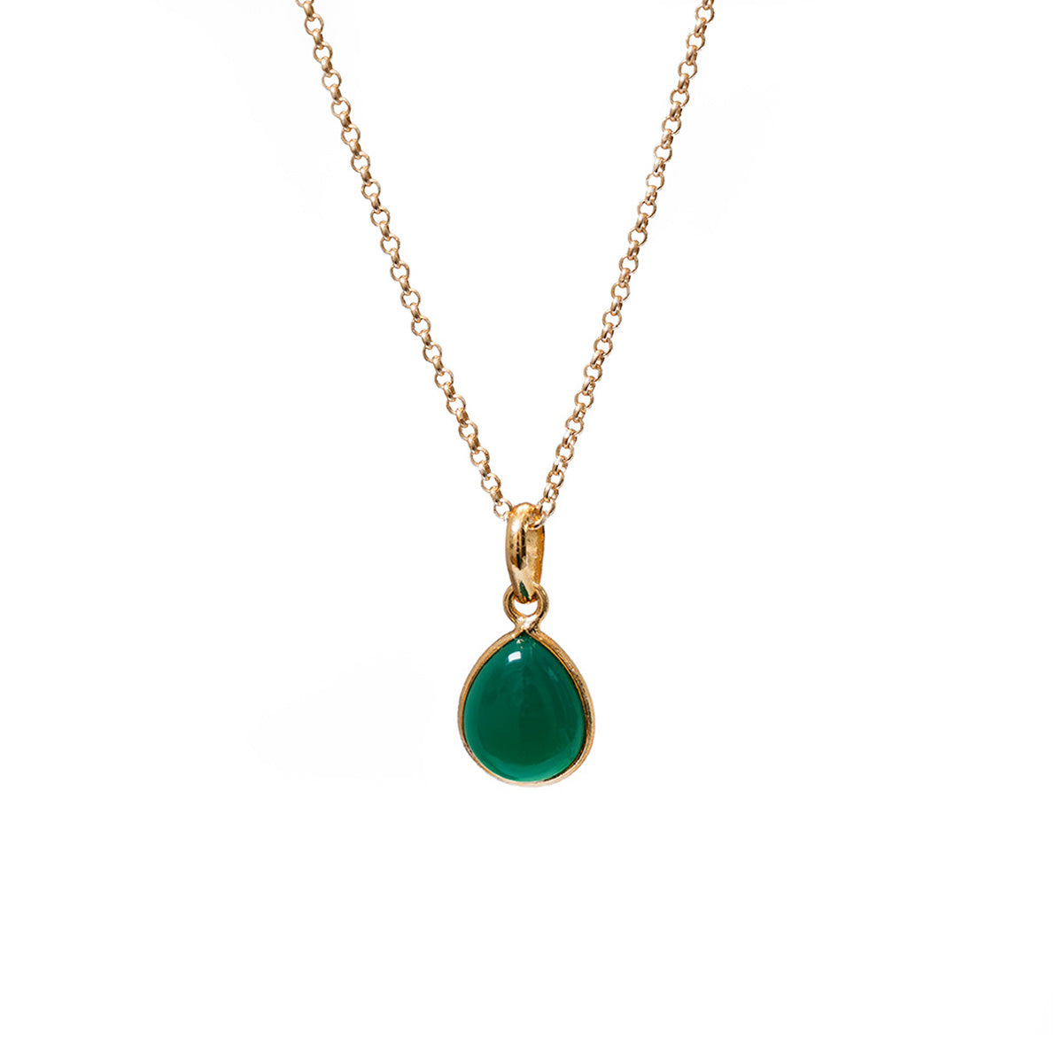Green Onyx Teardrop Pendant On Short Baby Belcher