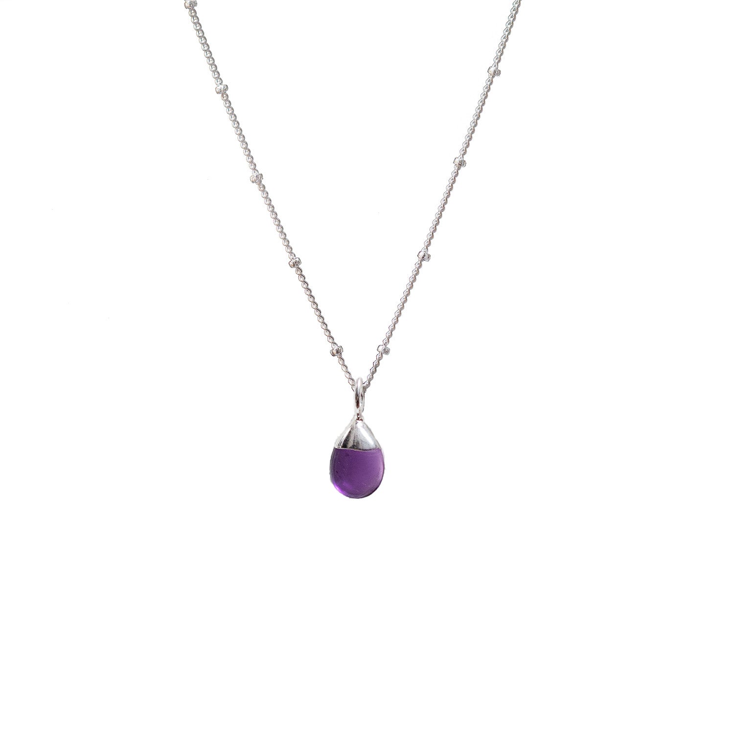 Tiny Smooth Amethyst Briolette On Sterling Silver