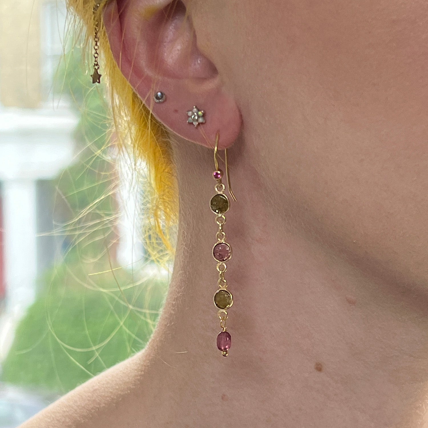 Long Asymmetrical Tourmaline Earrings