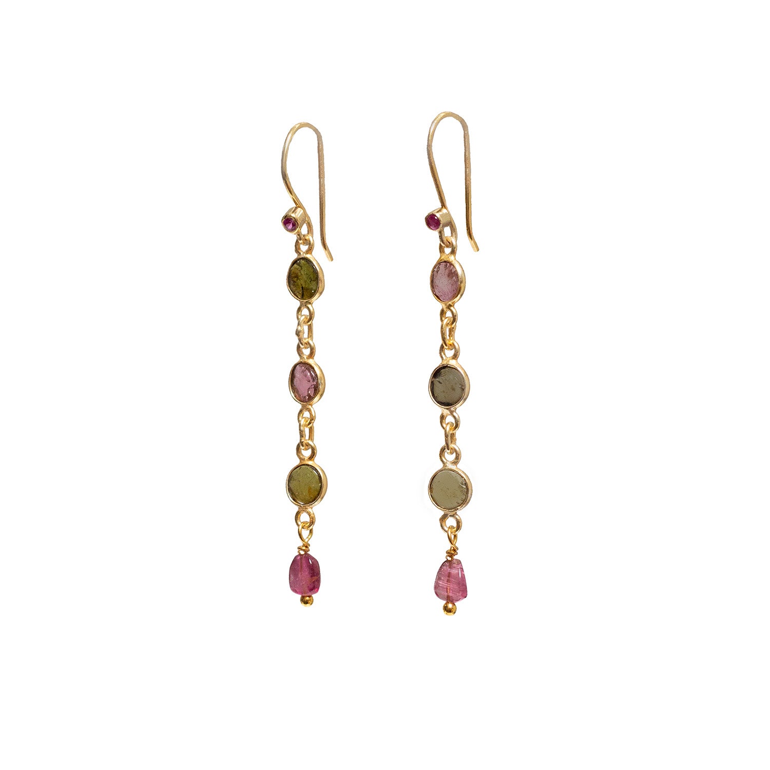 Long Asymmetrical Tourmaline Earrings