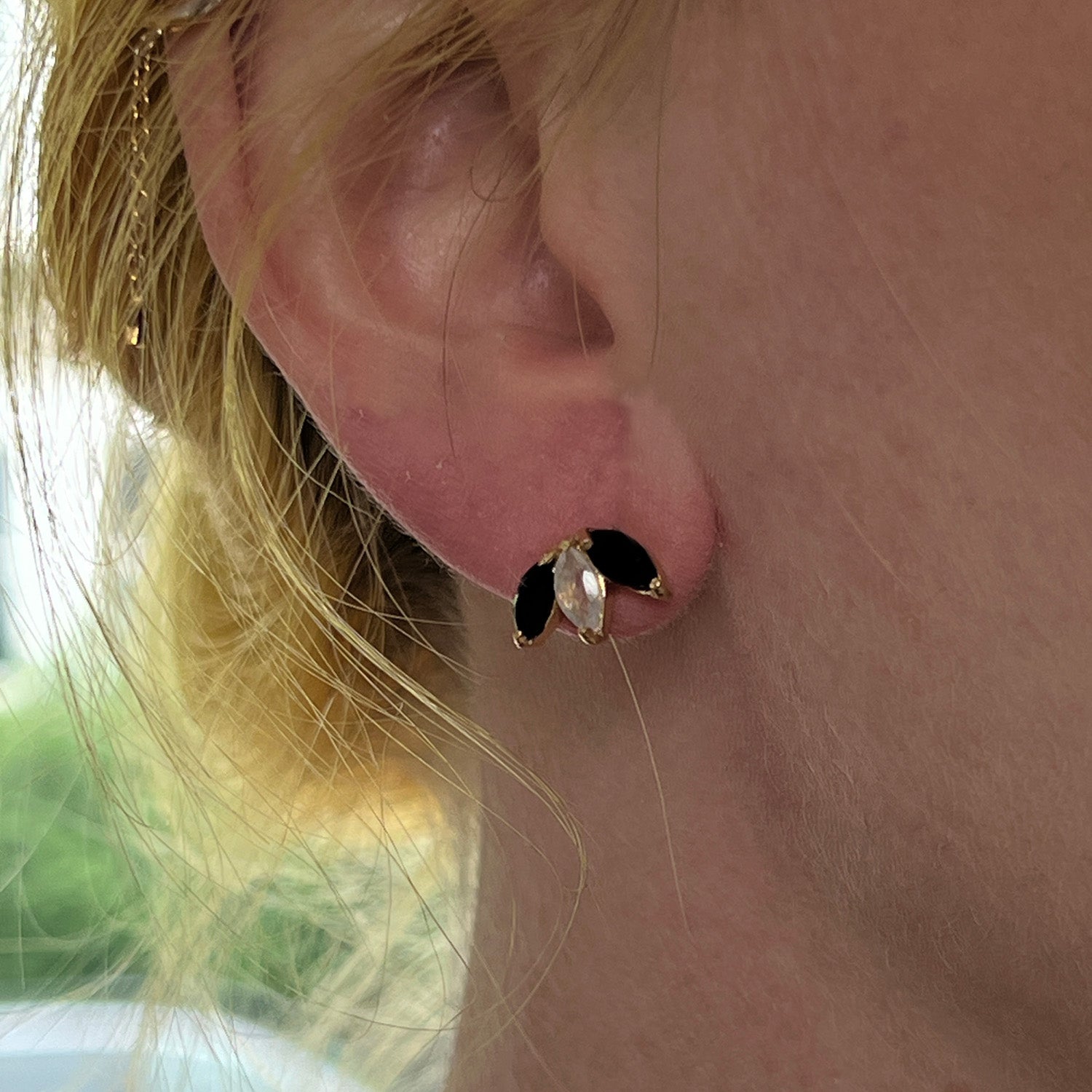 Trio Stud Black Onyx And Moonstone Earrings