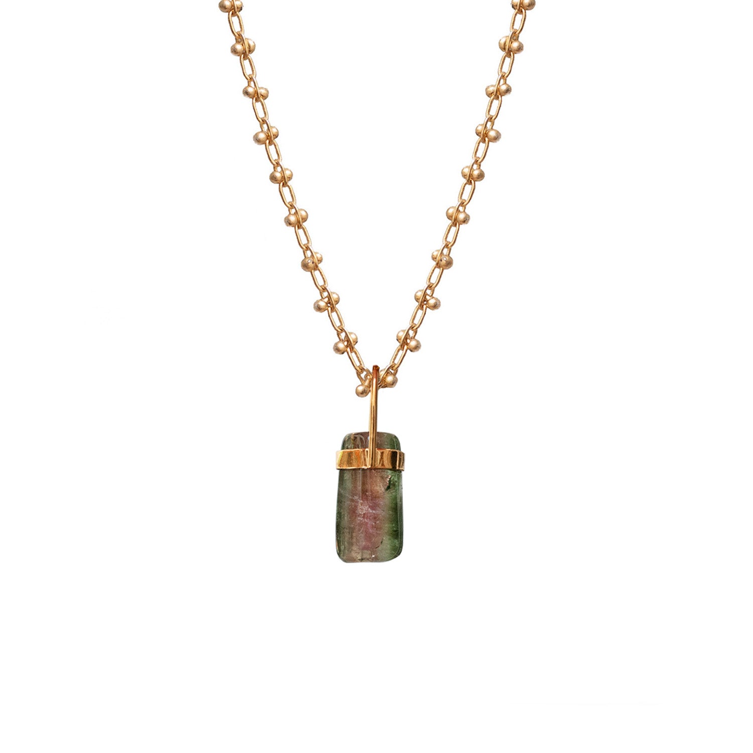 Unique Tourmaline Pendant On Short Bula Chain