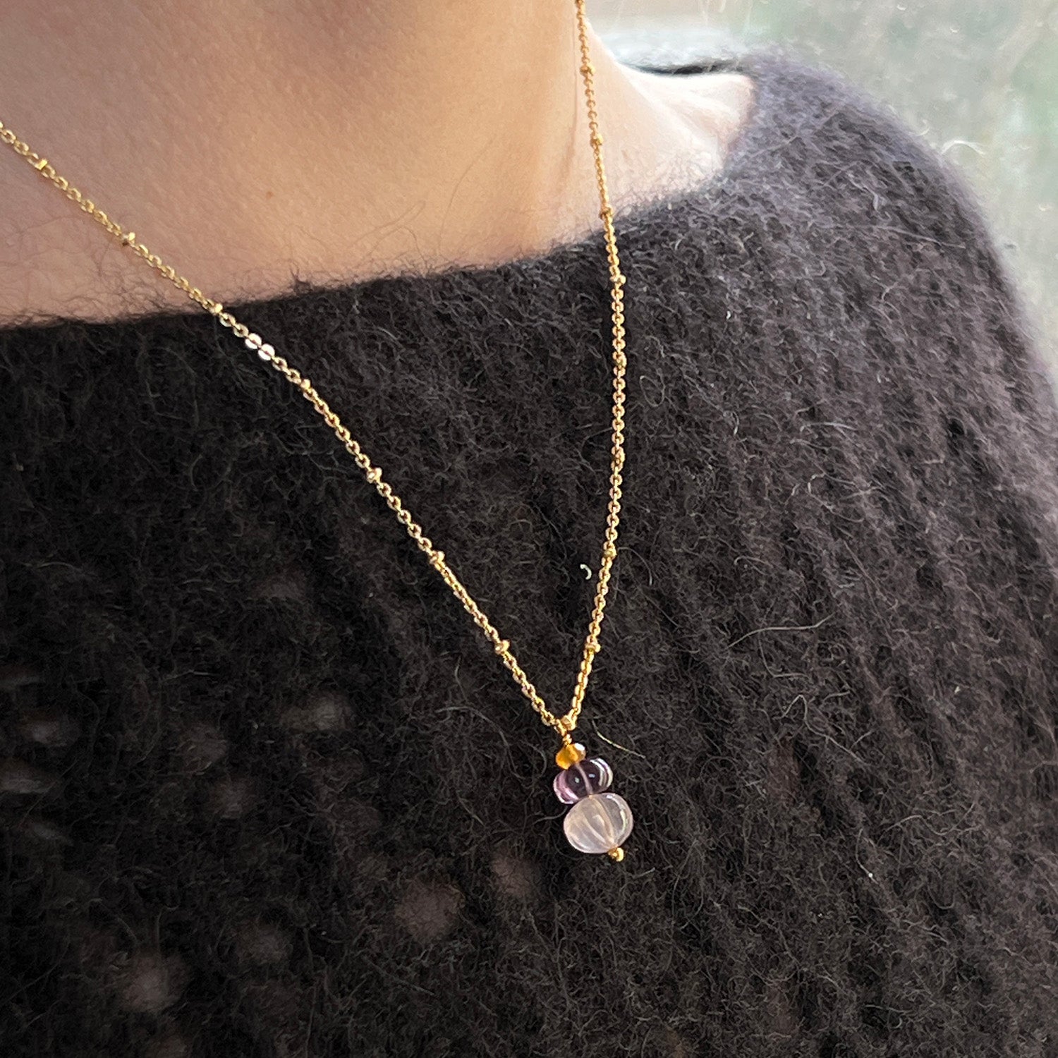 Vitality Trio Pendant With Rose Quartz, Amethyst & Fire Opal On Short Satellite Chain