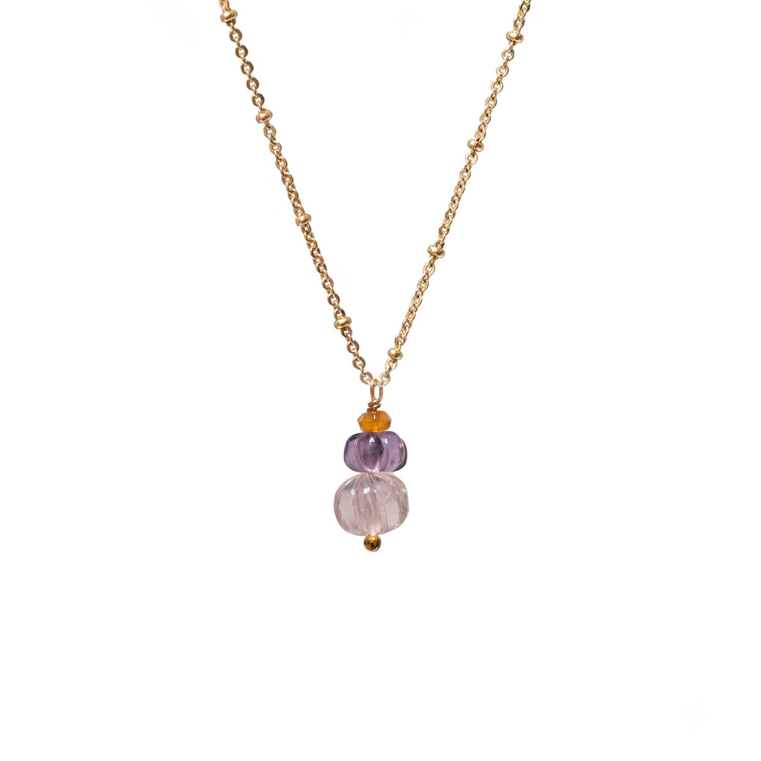 Vitality Trio Pendant With Rose Quartz, Amethyst & Fire Opal On Short Satellite Chain