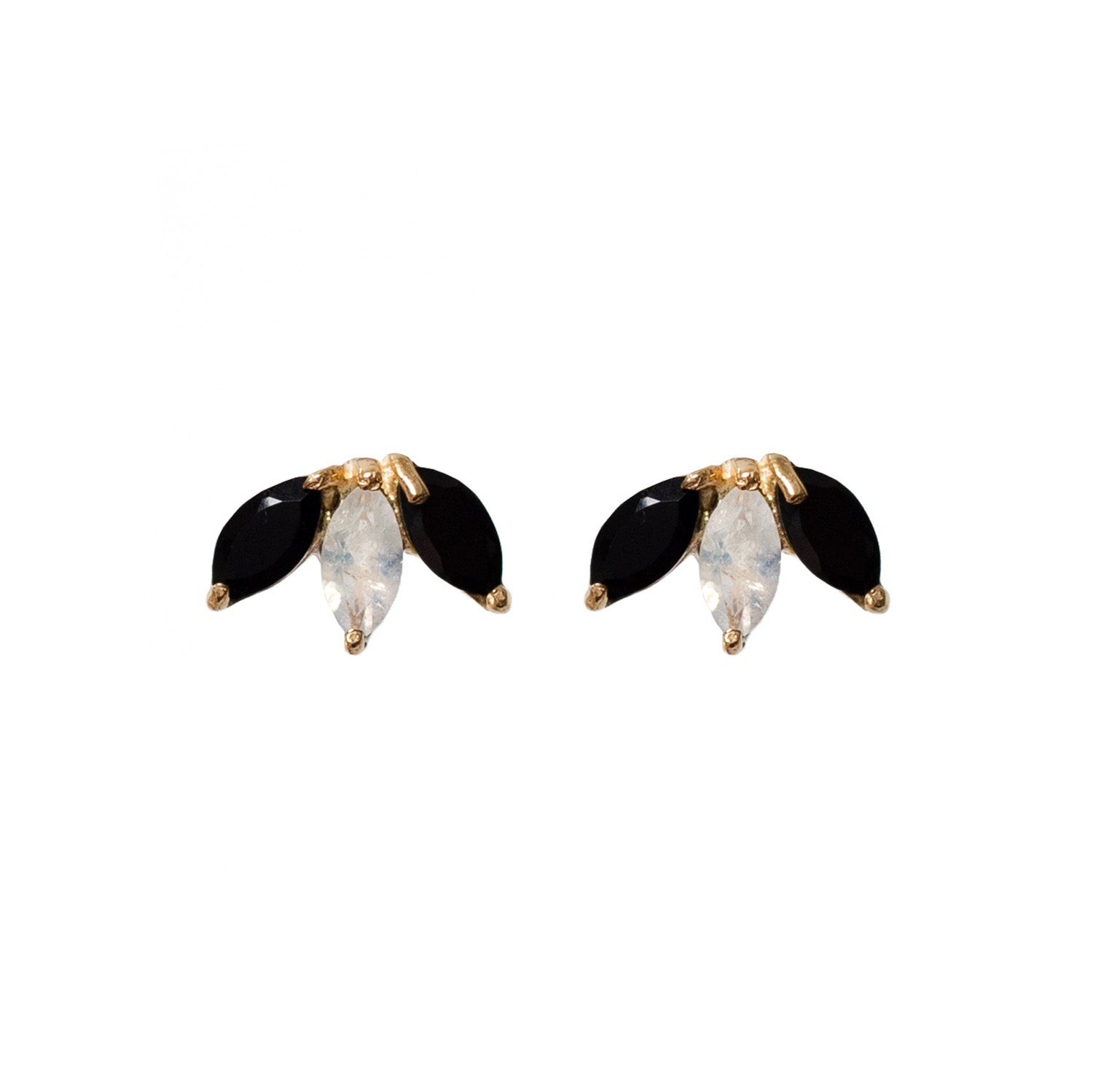 Trio Stud Black Onyx And Moonstone Earrings