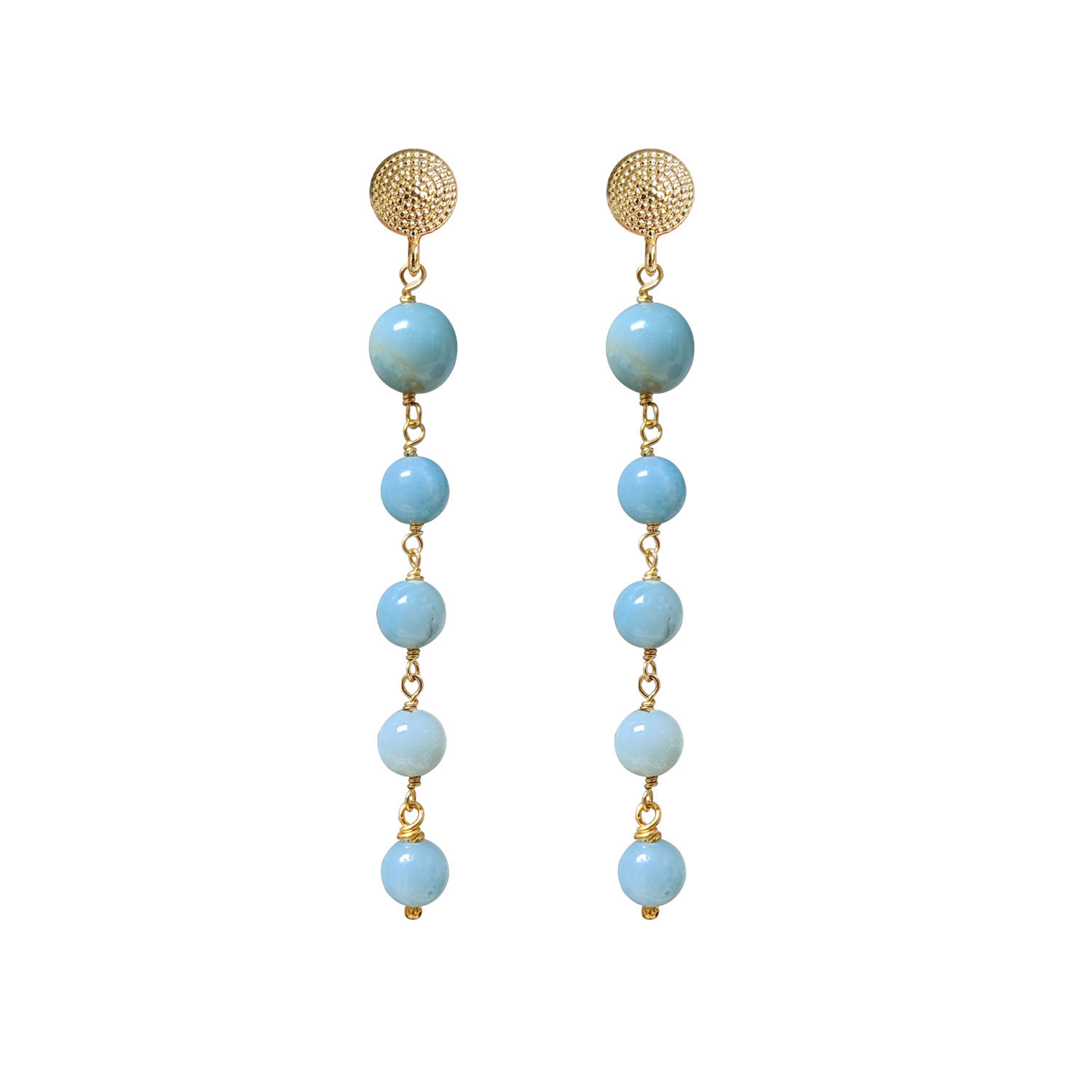 A pair of 22ct gold-plated brass earrings featuring 5 amazonite stones, with sterling silver ear posts.