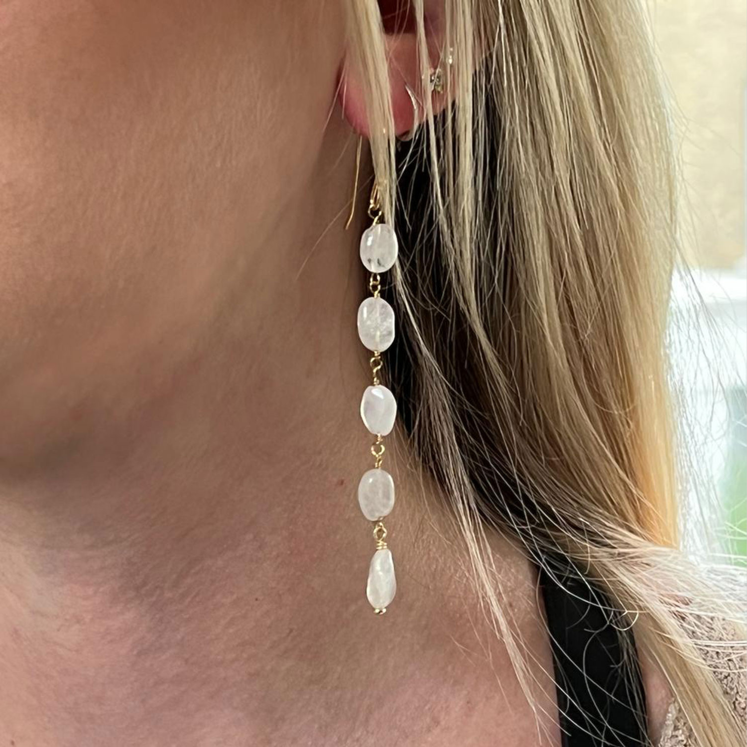 5 Stones white Moonstone earrings