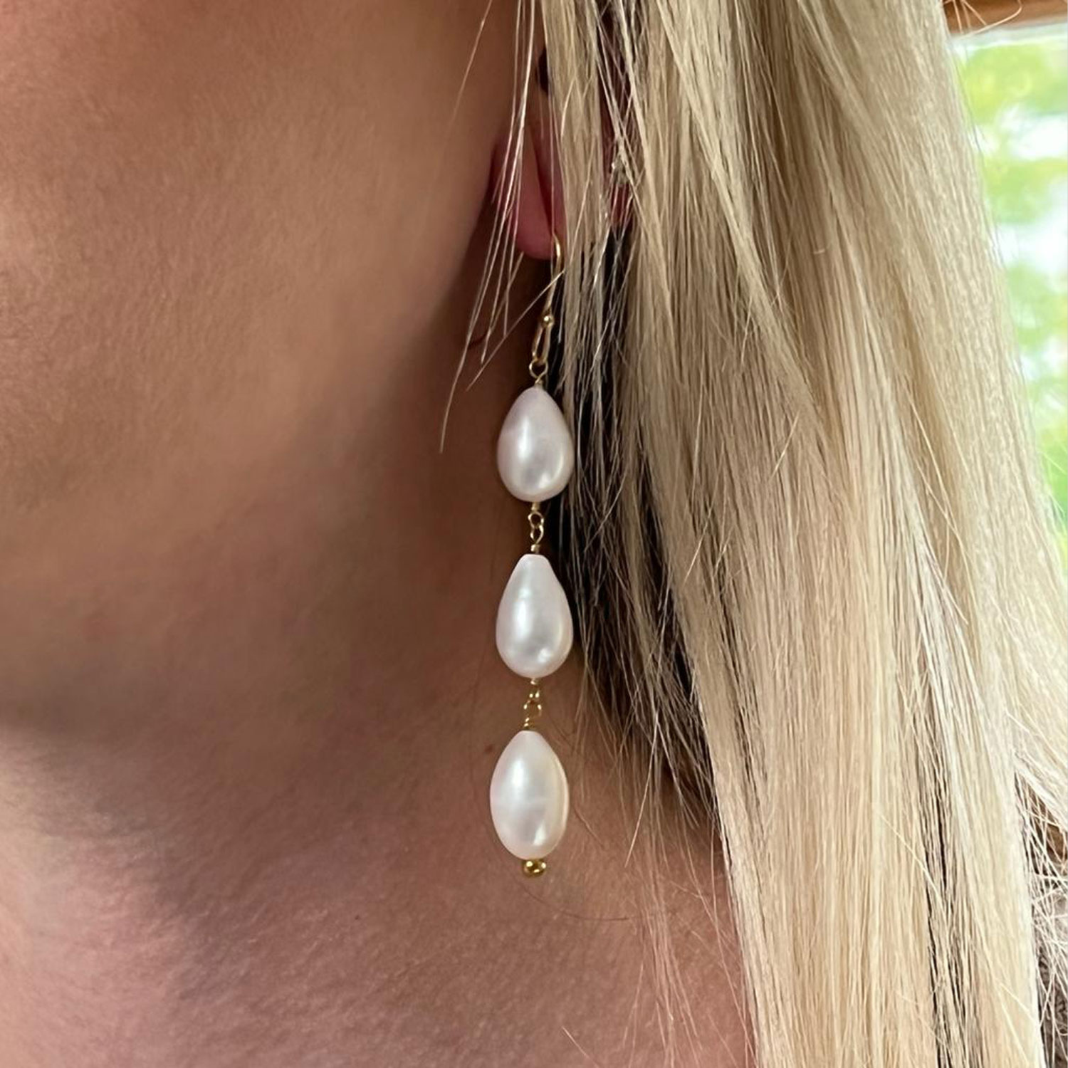 Diana 3 Drop freshwater Pearl Earrings