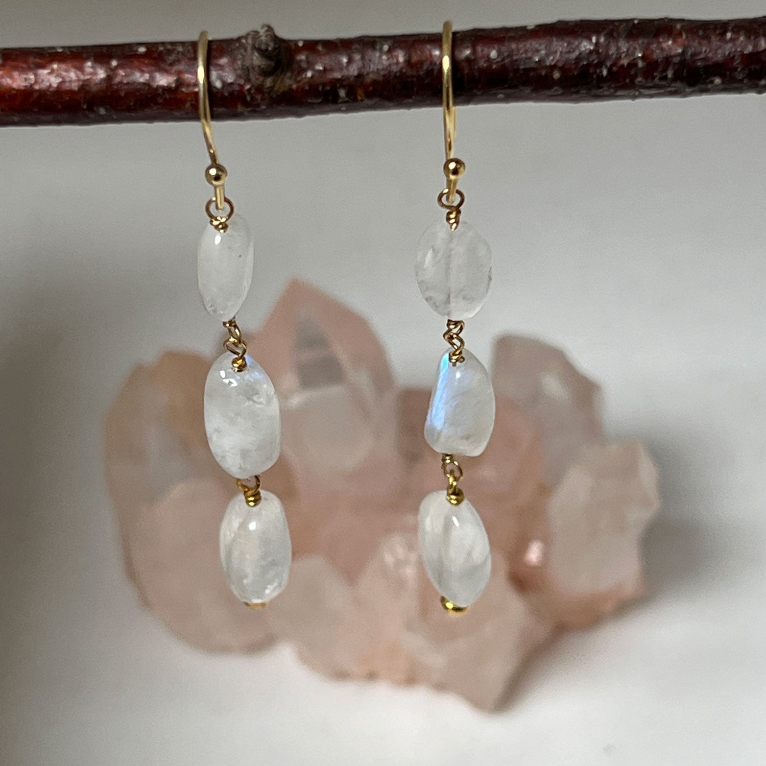 3 Stone Moonstone Earrings