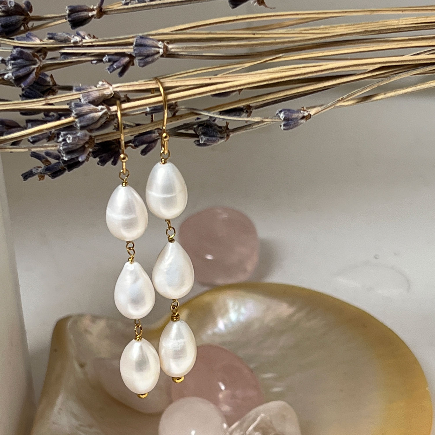 Diana 3 Drop freshwater Pearl Earrings