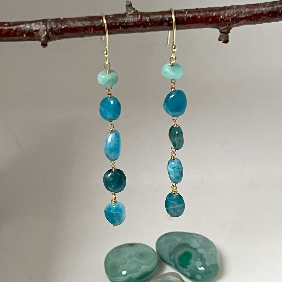 5 Stone Apatite & Amazonite Earrings