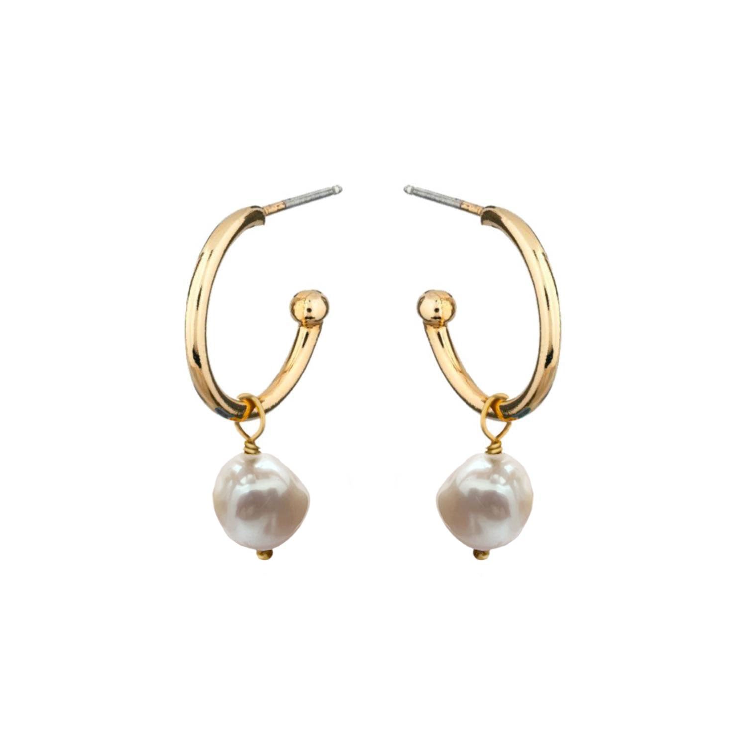 Baroque freshwater Pearl Creole Gold-Plated Hoop Earrings