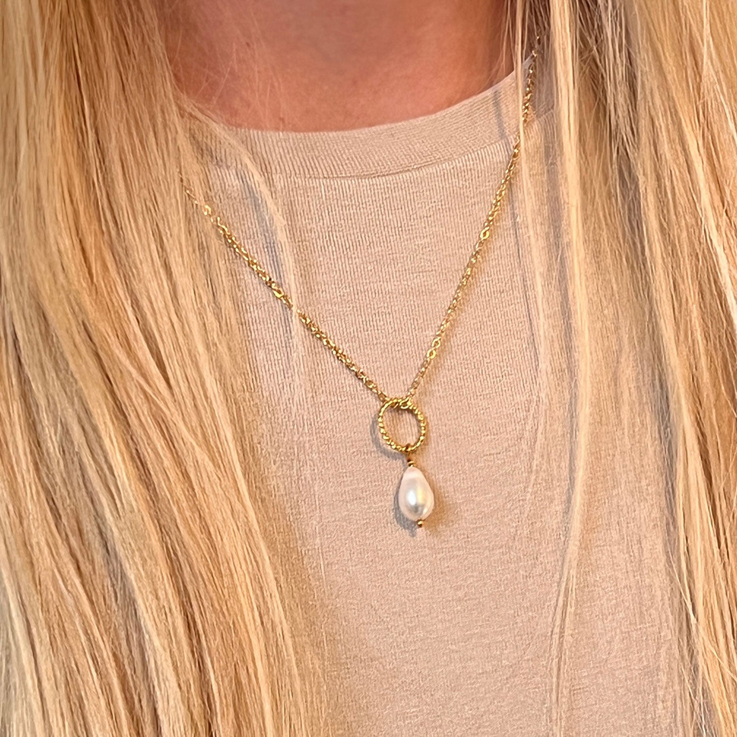 Alexis Drop Pearl Pendant on simple chain