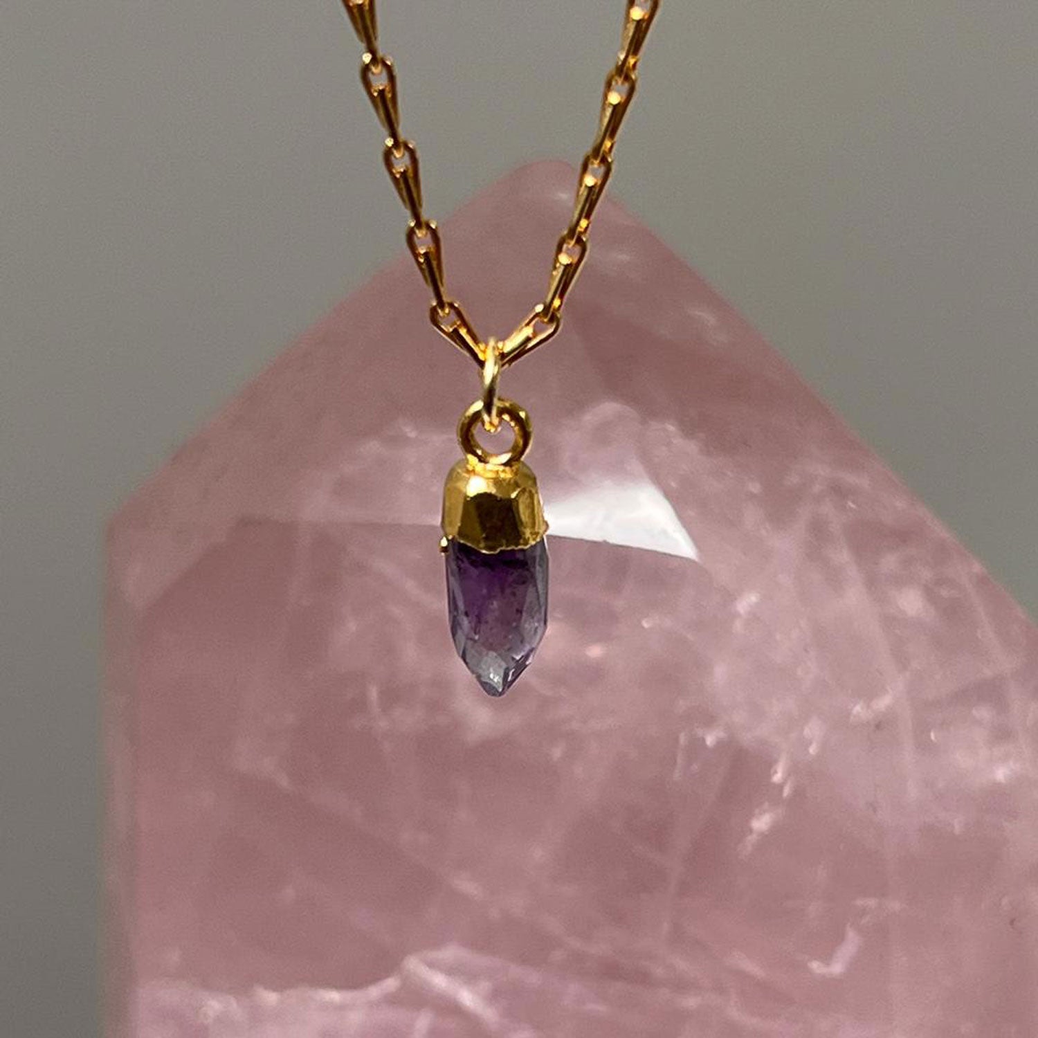 Amethyst Mini Point pendant on mini torsade chain