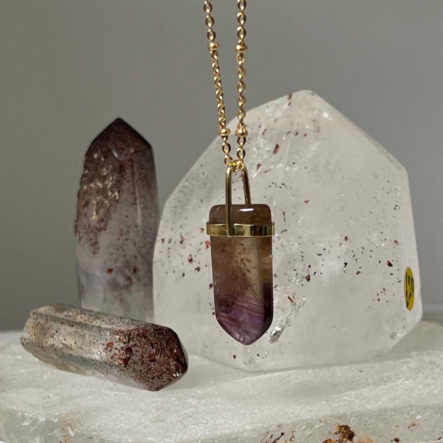 Unique Ametrine single point Pendant on Long Satellite Chain