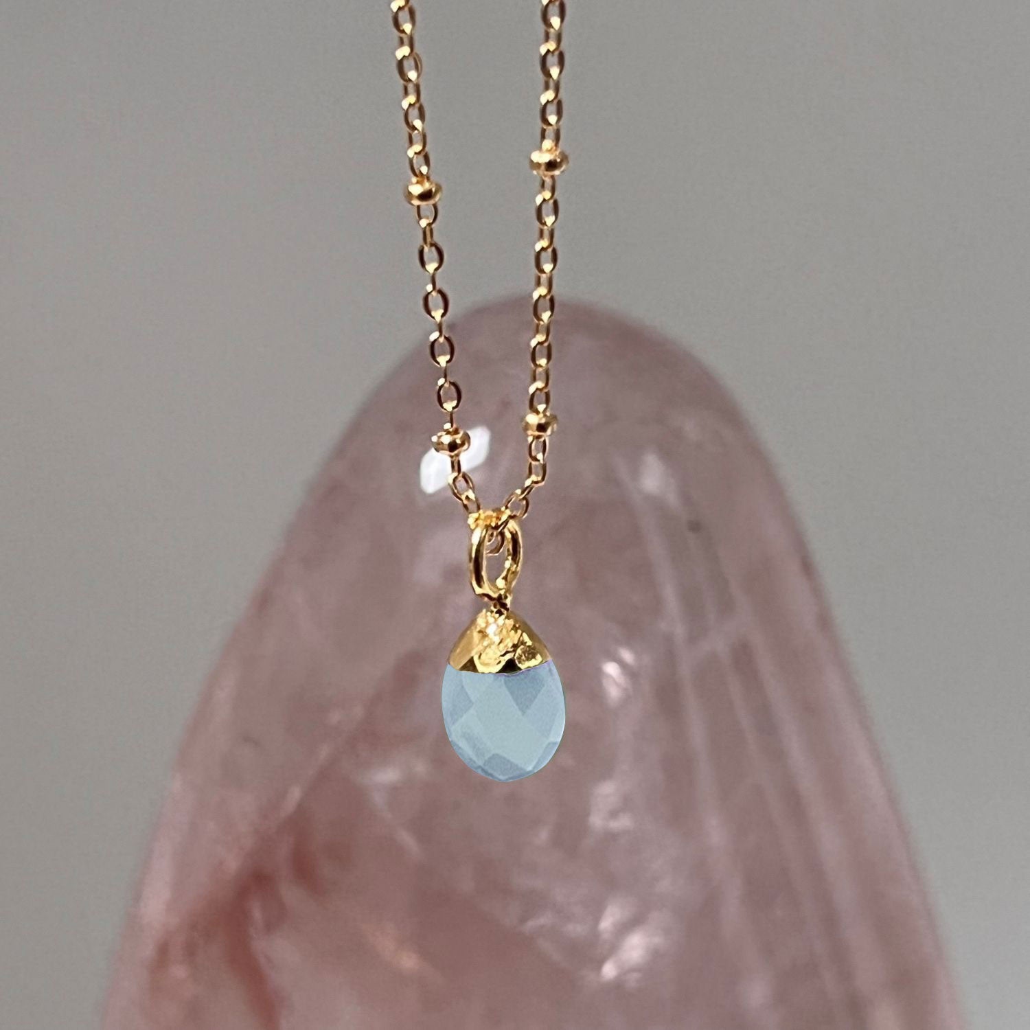 Aqua Chalcedony Briolette on Satellite Chain