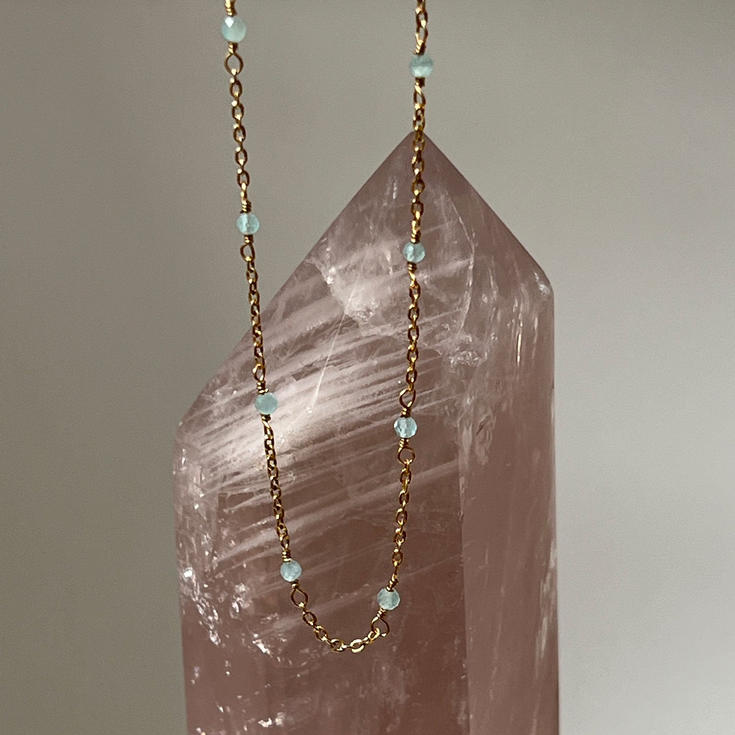Fancy Rosary - Aqua Chalcedony - Short