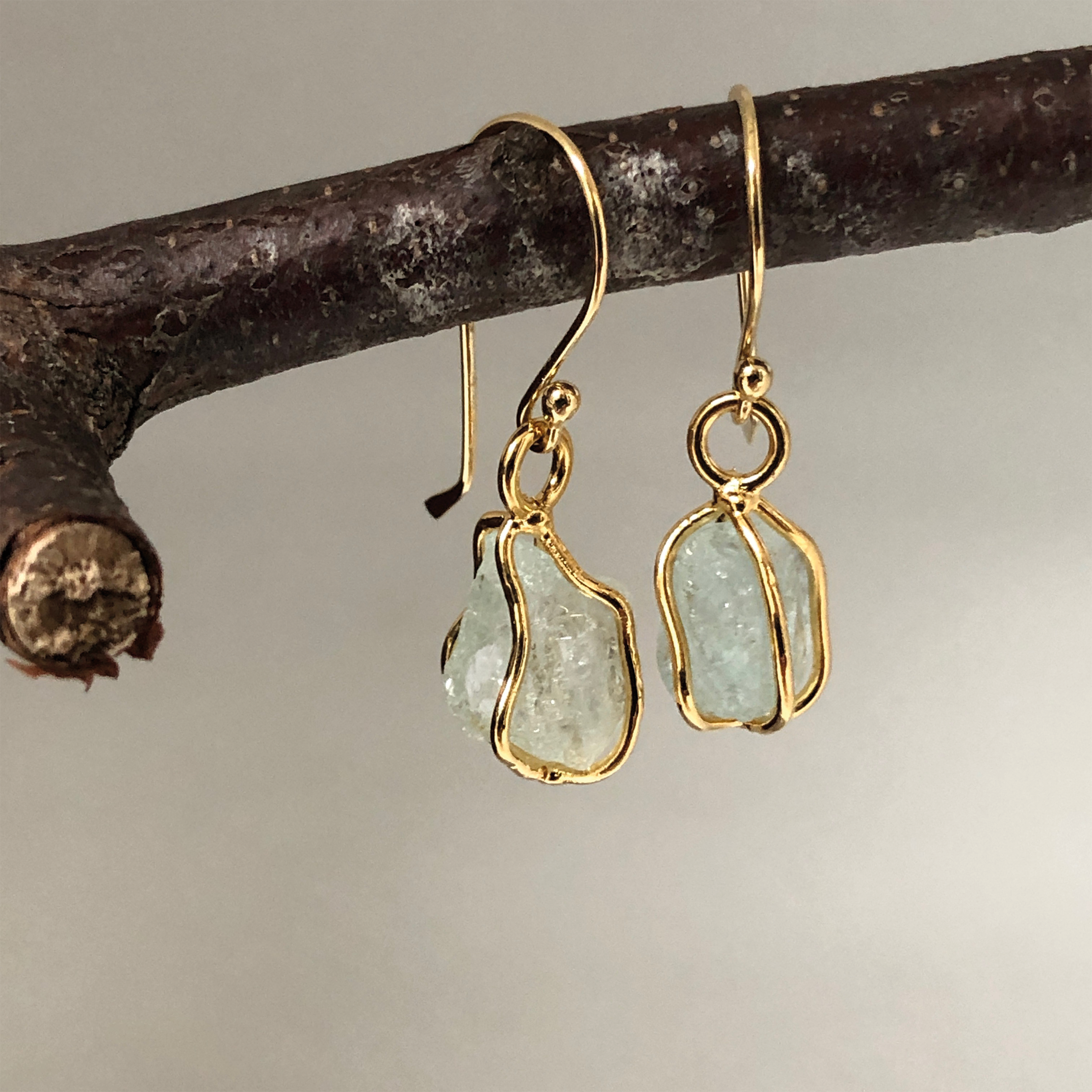 Aquamarine Raw In Cage  Earrings